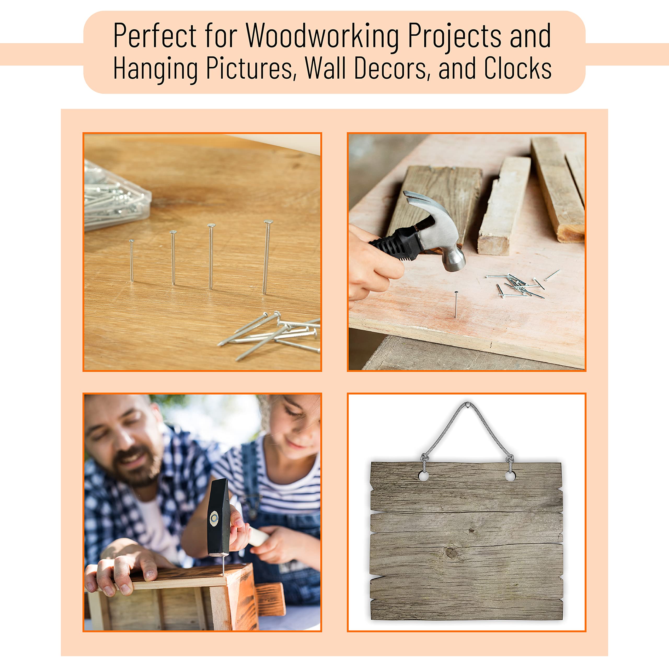 Mr. Pen- Nail Assortment Kit, 600 Pcs, 4 Sizes, Silver, Small Nails for Hanging Pictures, Finishing Nails, Gold Wall Nails for Hanging, Pin Nails, Hardware Nails, Assorted Nails, Galvanized Nails