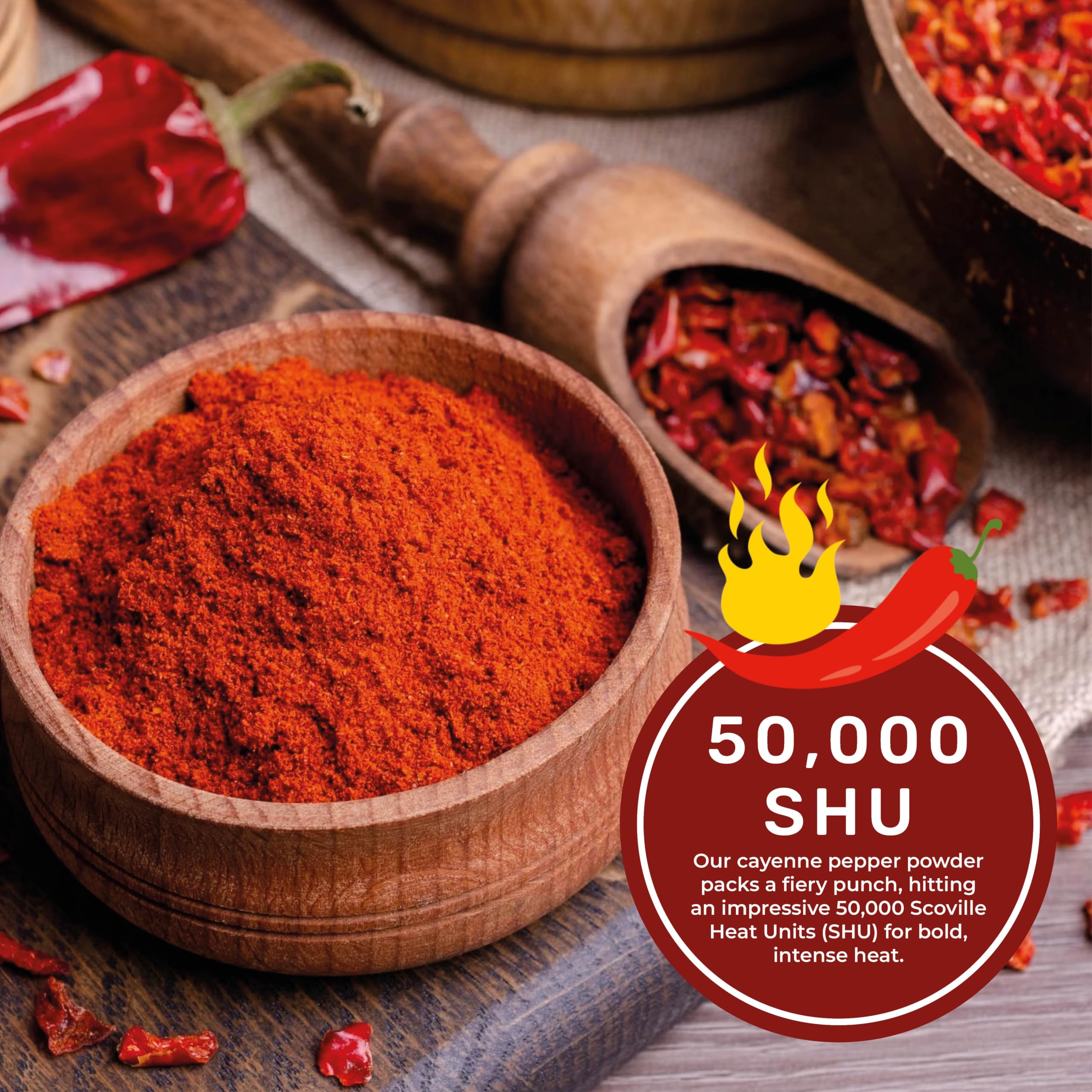 Spicy World Hot Cayenne Pepper Powder Bulk 5 LBS Jar - Red Ground Pepper 50,000 SHU Heat Unit - Gluten Free All Natural Red Pepper- Freshly Packed In USA, For Commercial & Home Use