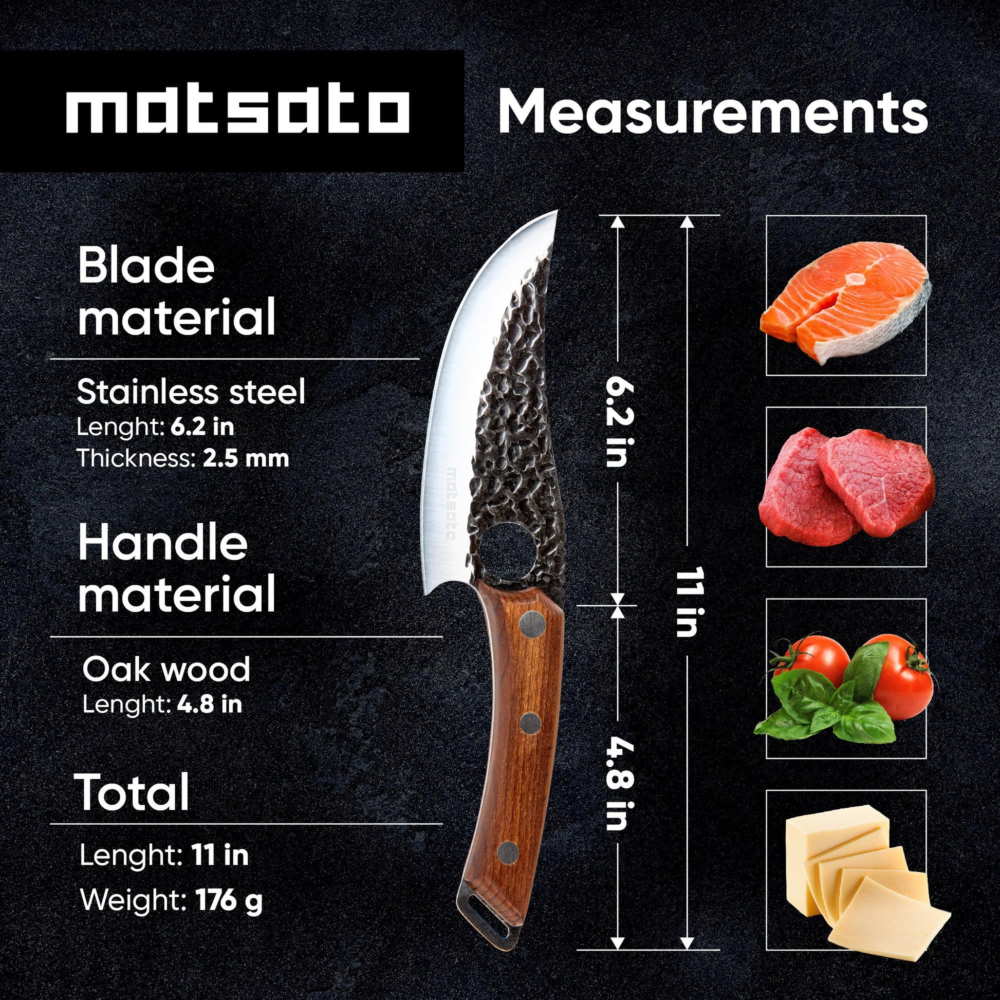 Matsato Chef Knife - Perfect Kitchen Knive for Cooking, Chopping. Japanese Steel Knife for Home, Camping, BBQ. For Balance & Control, 5.8 Inch
