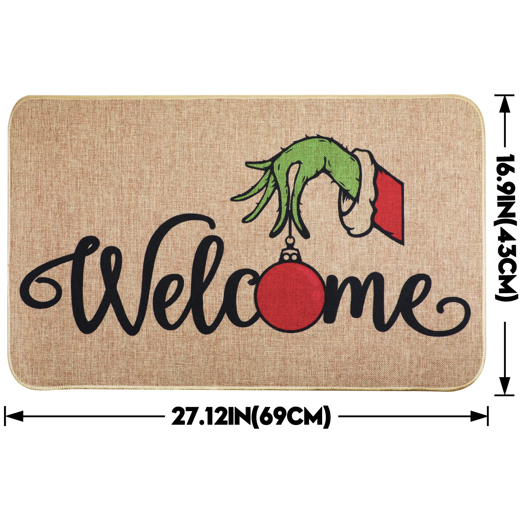 Erweicet Christmas Door Mat Xmas Welcome Christmas Mat Non-Slip and Washable Winter Doormat Rubber Back Snowflakes Door Mat Rugs for Indoor Outdoor(Green Hand Pattern)