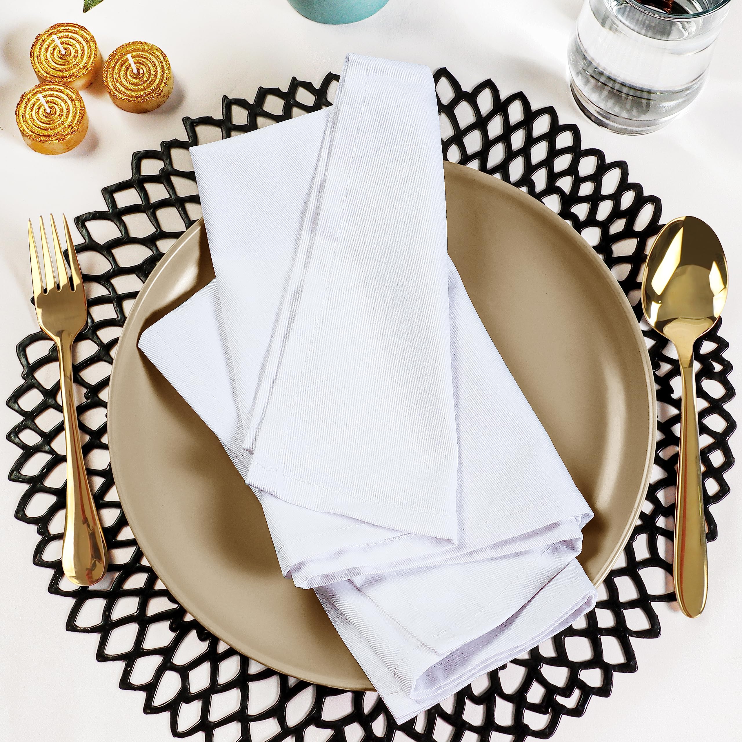 Utopia Kitchen White Cloth Napkins [12 Pack, 18x18 Inch] Absorbent Cotton Blend Washable and Reusable for Dinner, Restaurant, Lunch, Wedding and Hotel