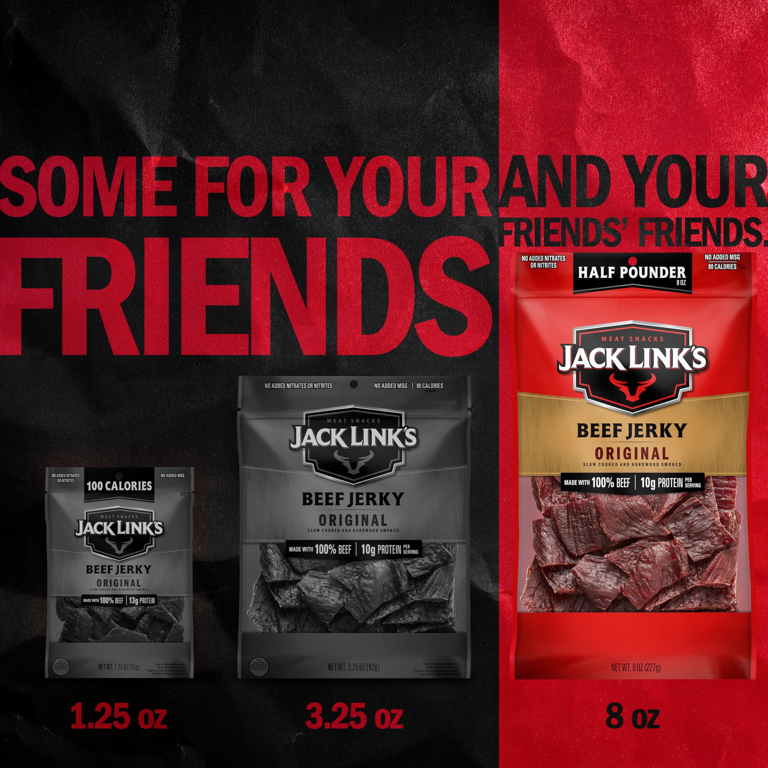 Jack Link's Beef Jerky, Original, Half Pounder Large Jerky Bag - Flavorful Meat Snack, Ready to Eat Protein Snacks with 10g of Protein per Serving, Made with 100% Beef