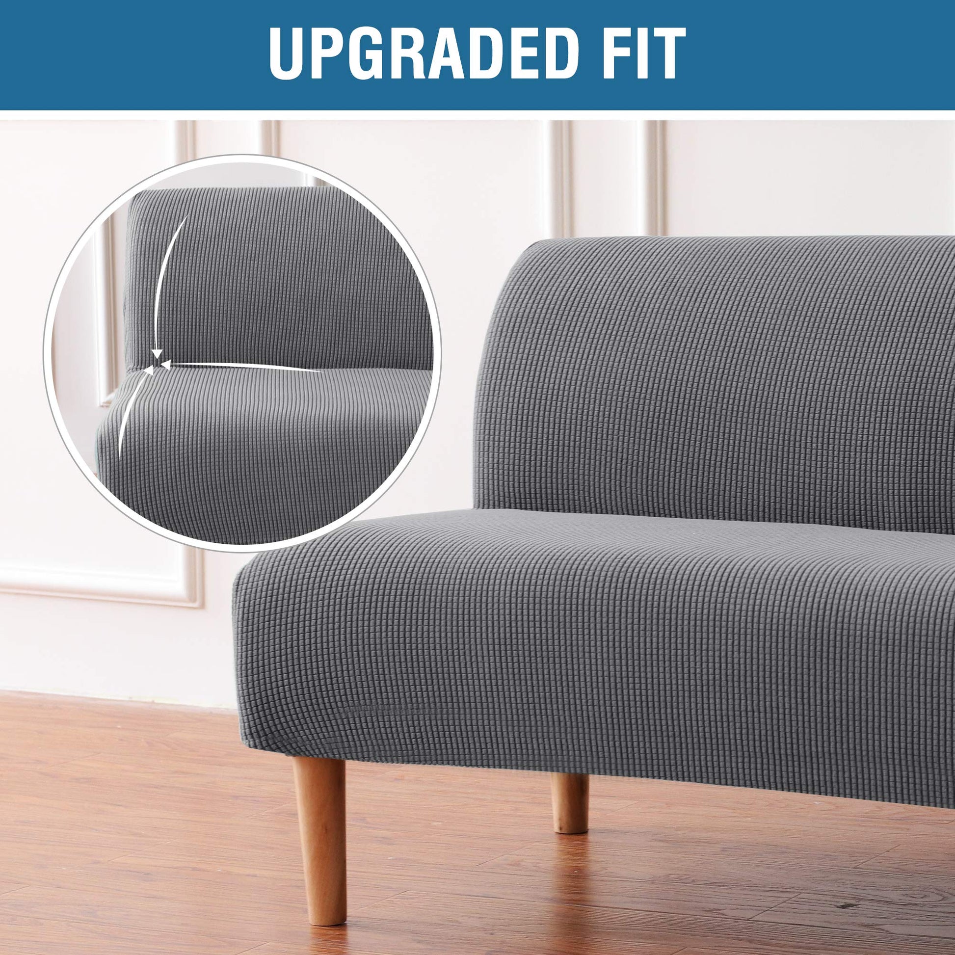 H.VERSAILTEX Armless Futon Cover Stretch Sofa Bed Slipcover Protector Elastic Feature Rich Textured High Spandex Small Checks Jacquard Fabric Futon Cover, Machine Washable, Gray