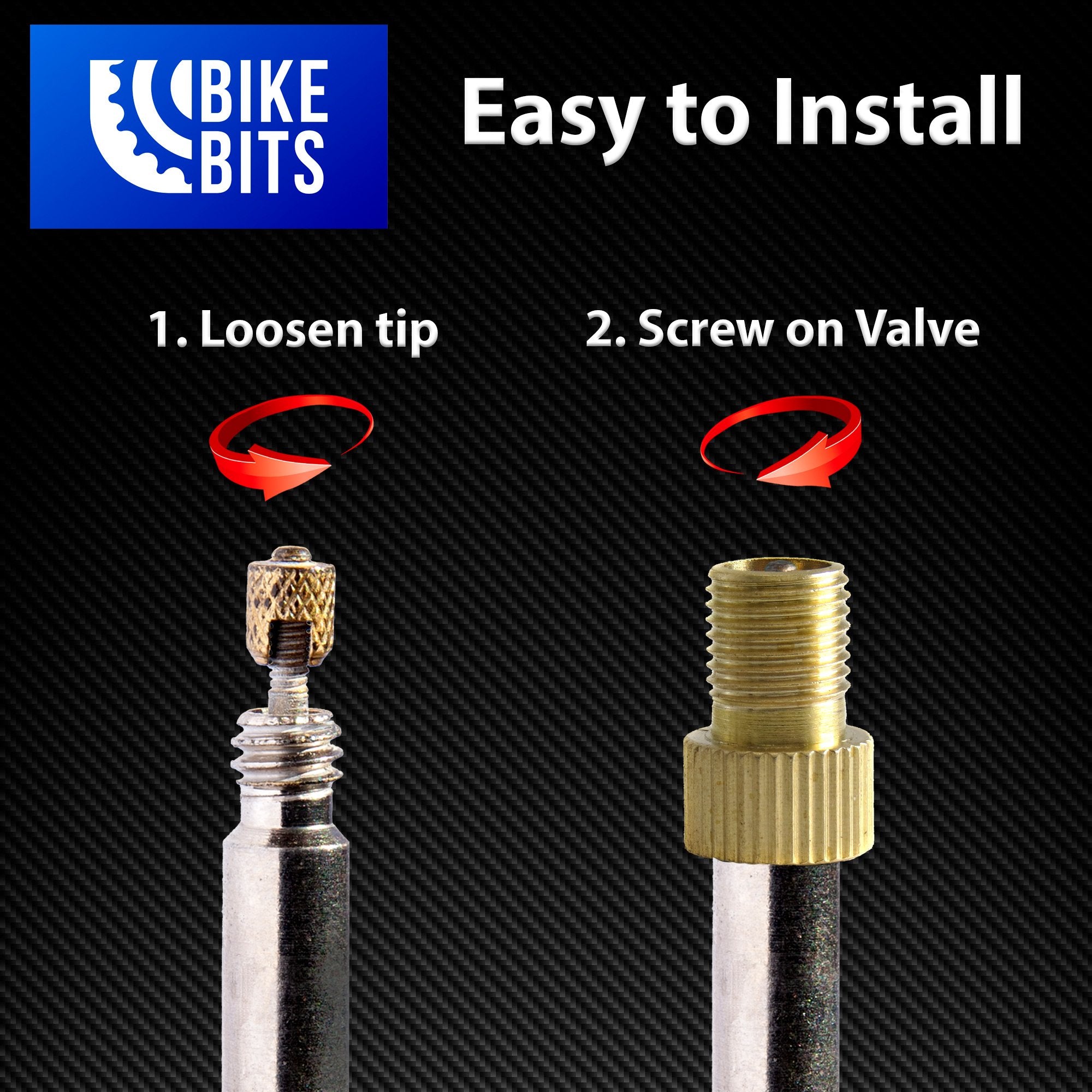 Bike Bits Brass Presta Valve Adapter - Convert Presta to Schrader - Inflate Tire Using Standard Pump or Air Compressor (4 Pack)