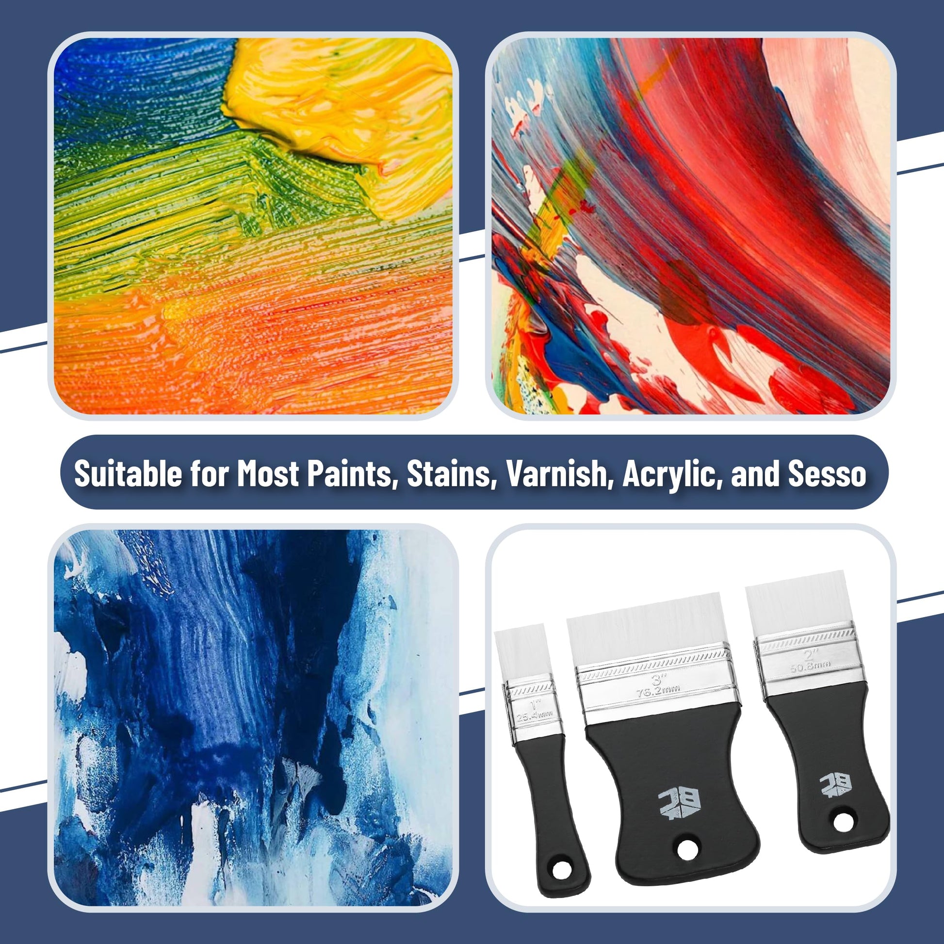 Bates- Flat Paddle Paint Brush Set, 3 Pack, Nylon Bristles Painting Brushes, Ergonomic Handle, Art Brushes for Acrylic Painting, Flat Paint Brush, Artist Paint Brushes for Acrylic Painting