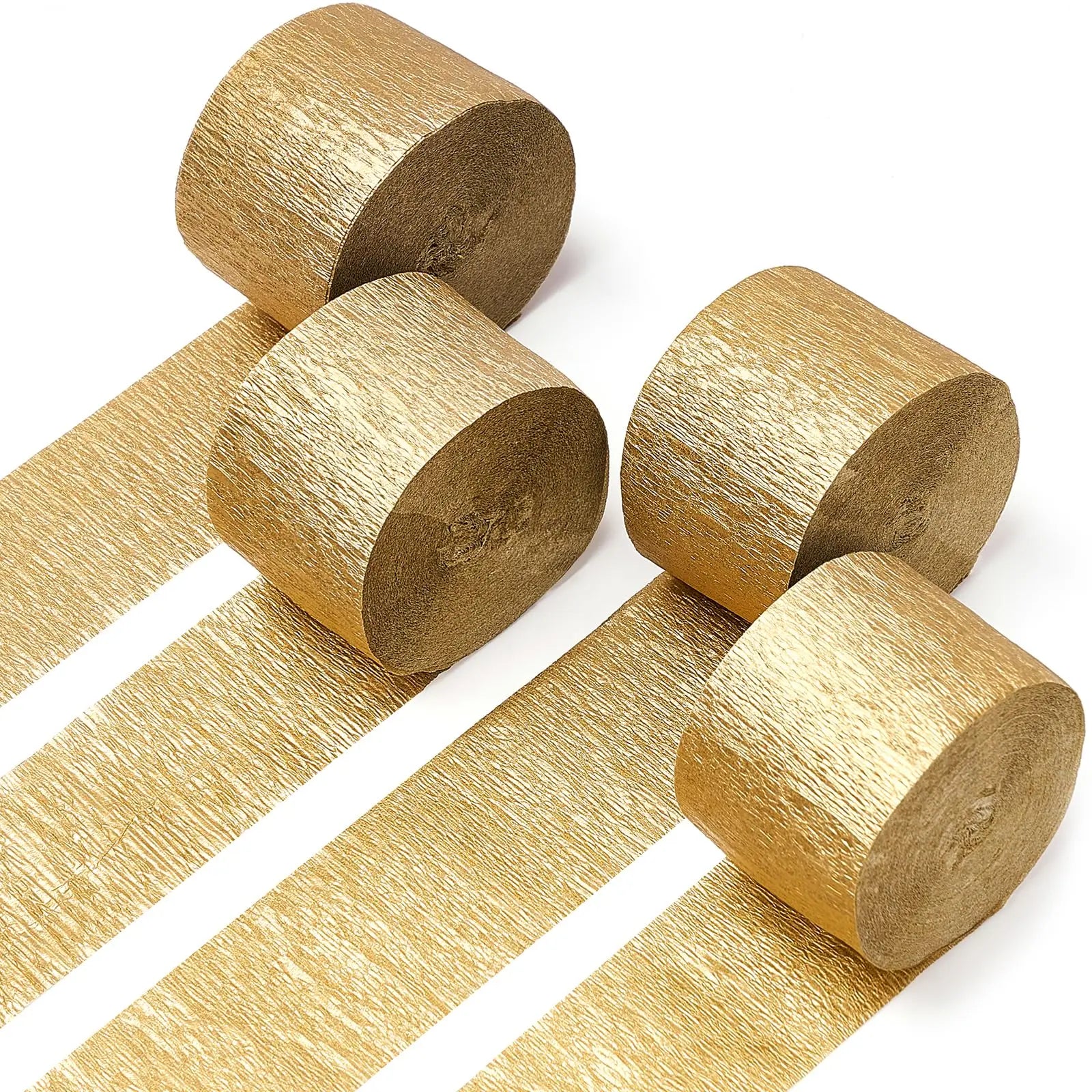 PartyWoo Gold Crepe Paper Streamers 4pcs 328ft Pack of Gold Crepe Paper for Wedding Birthday Baby Shower Engagement Anniversary New Year Eve Graduation Party Decorations(1.8 Inchx82 Ft/Roll)