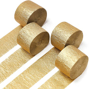 PartyWoo Gold Crepe Paper Streamers 4pcs 328ft Pack of Gold Crepe Paper for Wedding Birthday Baby Shower Engagement Anniversary New Year Eve Graduation Party Decorations(1.8 Inchx82 Ft/Roll)