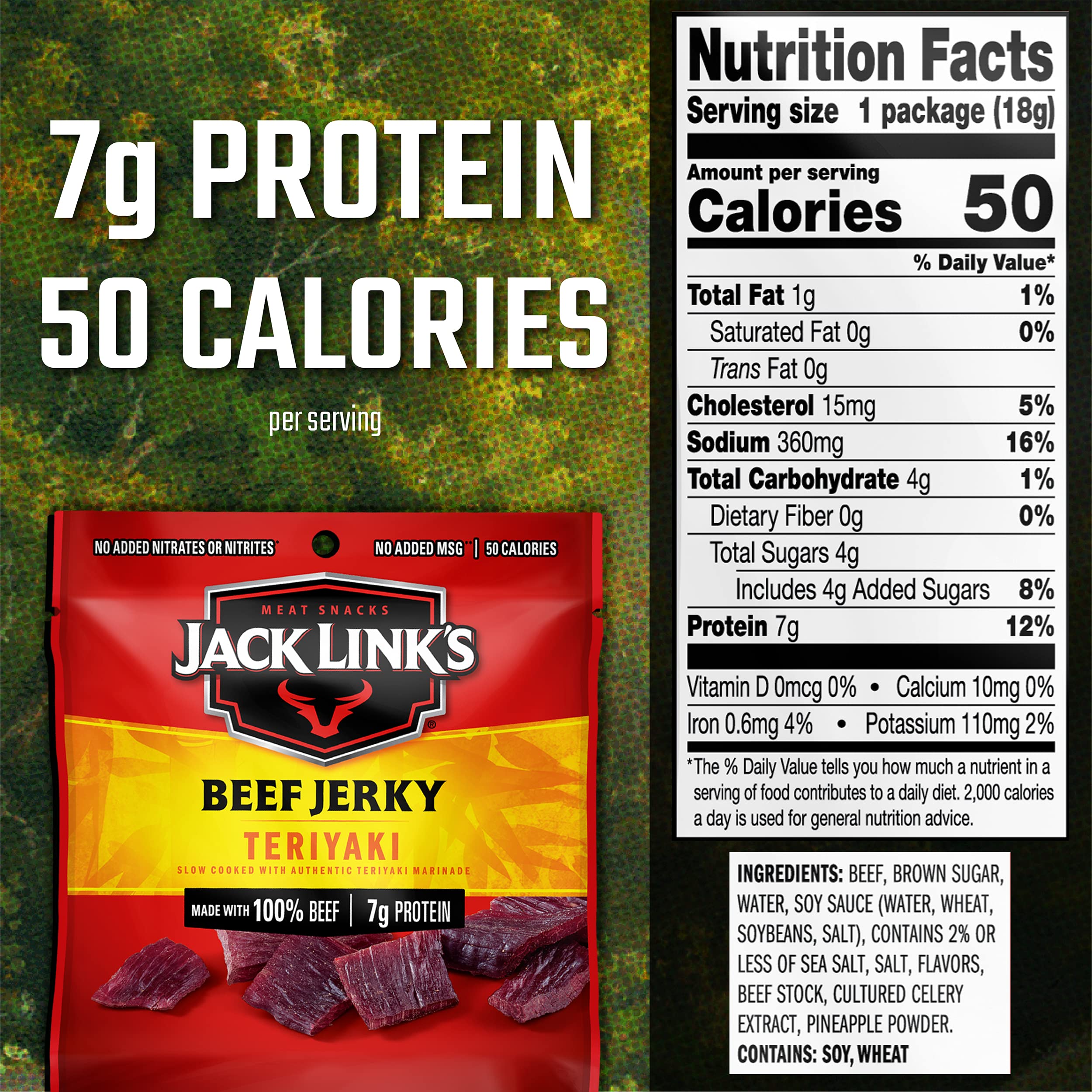 Jack Link's Beef Jerky, Teriyaki, Multipack Bags – Flavorful Meat Snacks for Lunches, Ready to Eat - Great Stocking Stuffers, Gifts for Men, 7g of Protein, Made with 100% Beef – 0.625 oz (Pack of 5)