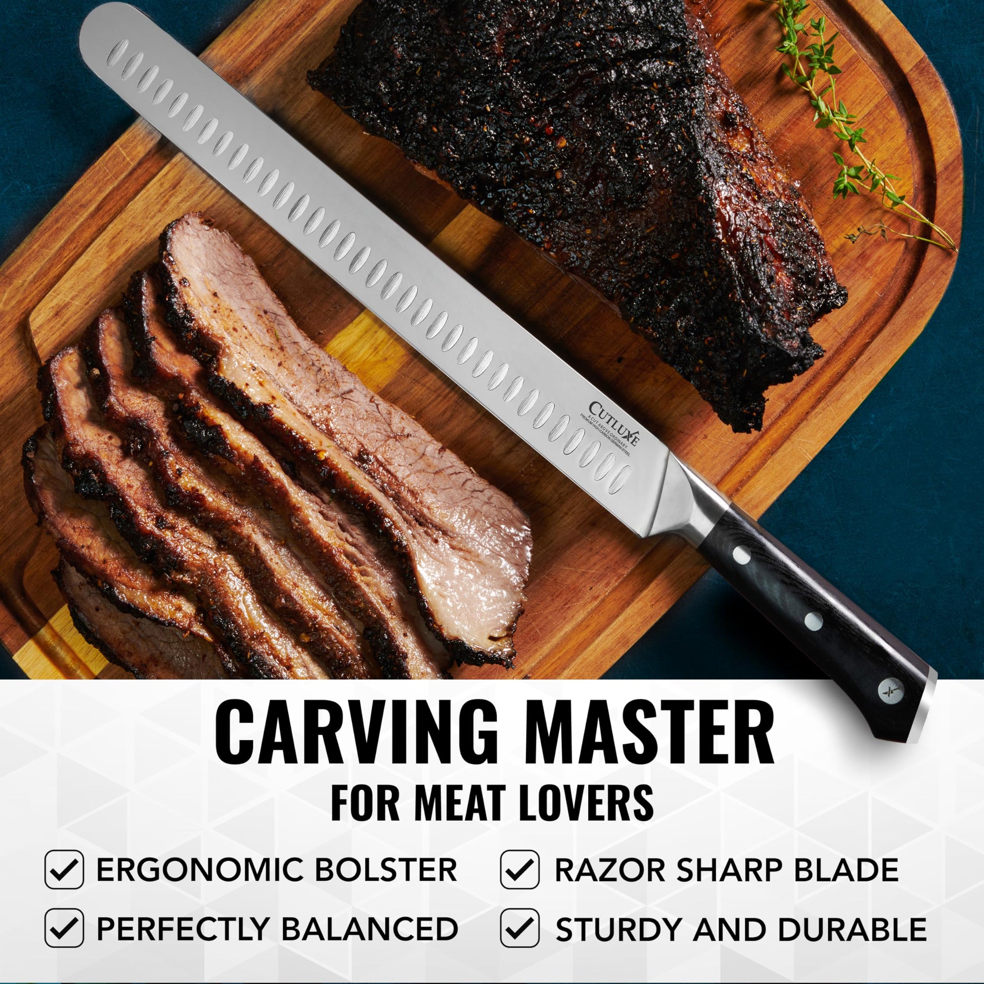 Cutluxe Brisket Knife – 12" Carving & Slicing Knife for Meat & BBQ – Razor Sharp German Steel, Sheath Included, Ergonomic Full Tang Handle Design – Artisan Series