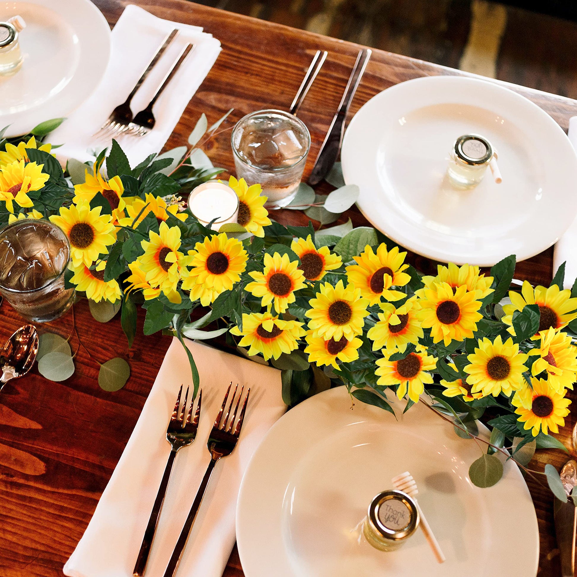 Uieke 3 Pack Artificial Sunflower Garland, 7.5ft/Strand Silk Sunflowers Hanging Vines Flowers with Green Leaves for Room Kitchen Garden Birthday Wedding Baby Shower Party Table Decor Large