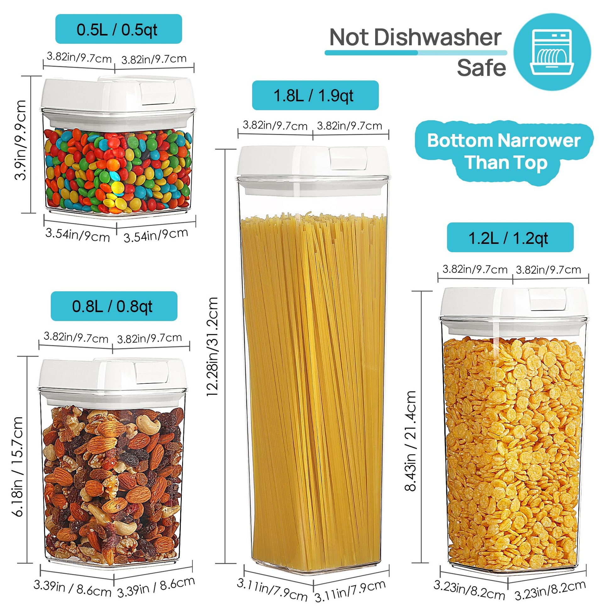 Vtopmart Airtight Food Storage Containers, 7 Pieces BPA Free Plastic Cereal Organizer Canisters with Easy Lock Lids, for Kitchen Pantry Organization, 24 Labels, White