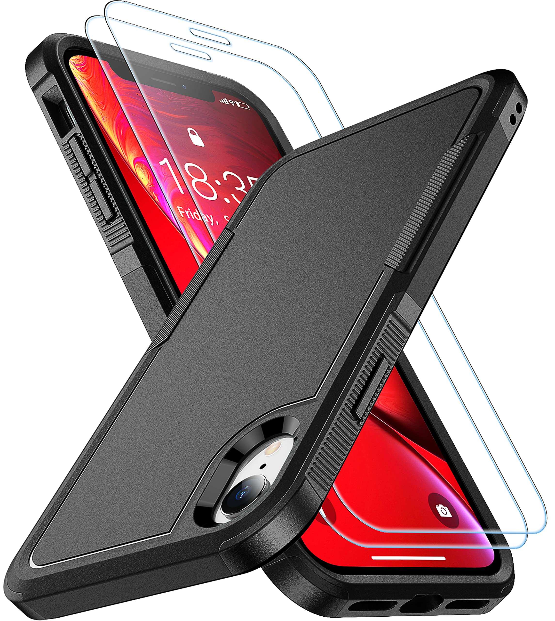 SPIDERCASE Designed for iPhone 12 Case/iPhone 12 Pro Case, [10 FT Military Grade Drop Protection] [with 2 pcs Tempered Glass Screen Protector] Protective Case for iPhone 12/12 Pro (Black)
