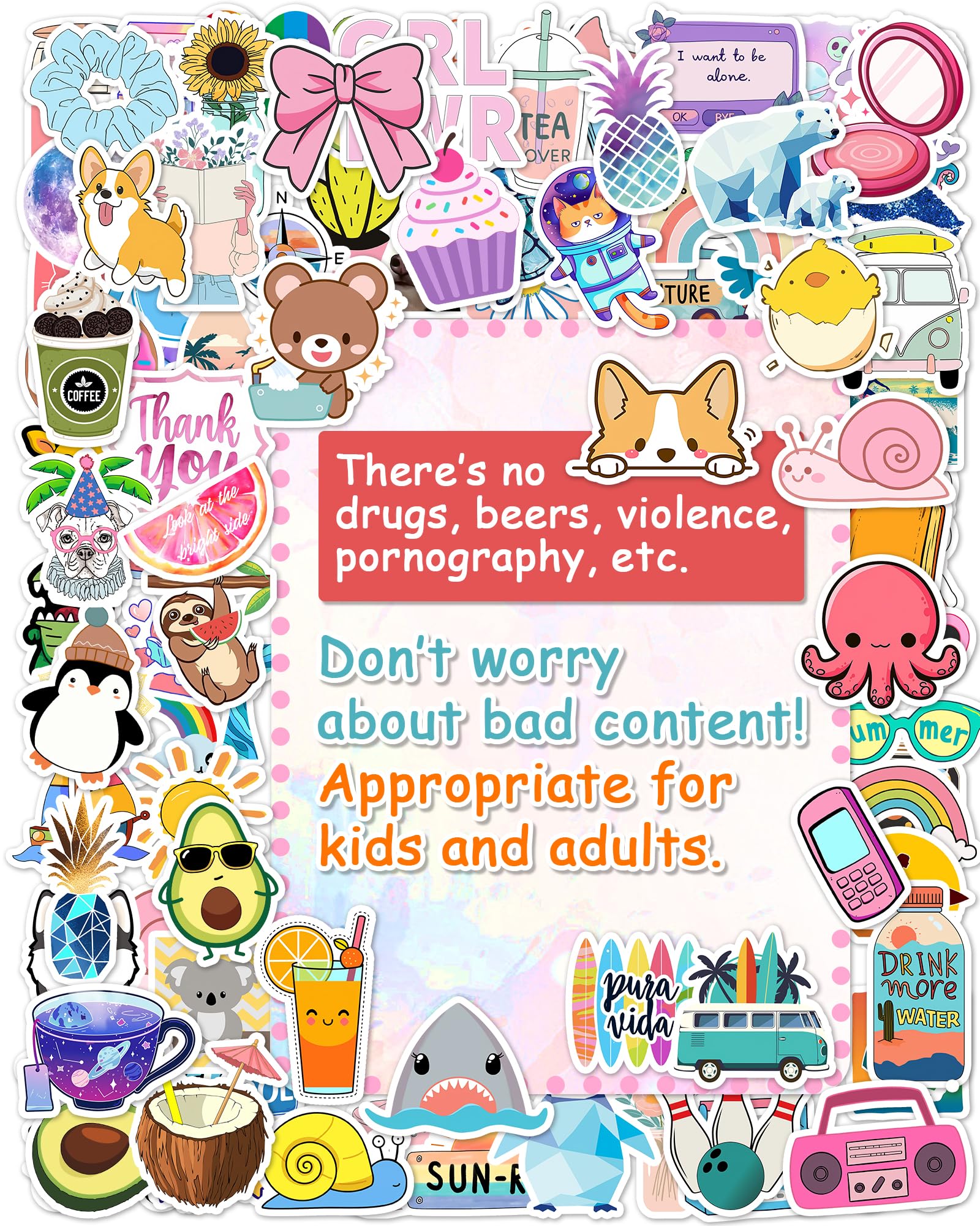 300 Pcs Stickers for Kids, Cute Water Bottle Vinyl Waterproof Laptop Stickers for Students Gifts School Supplies Classroom Teacher Prizes Sticker Pack for Kids Girls Teens