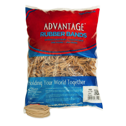 Alliance Rubber 26324 Advantage Rubber Bands Size #32, 1 lb Bag Contains Approx. 700 Bands (3" x 1/8", Natural Crepe) , Beige