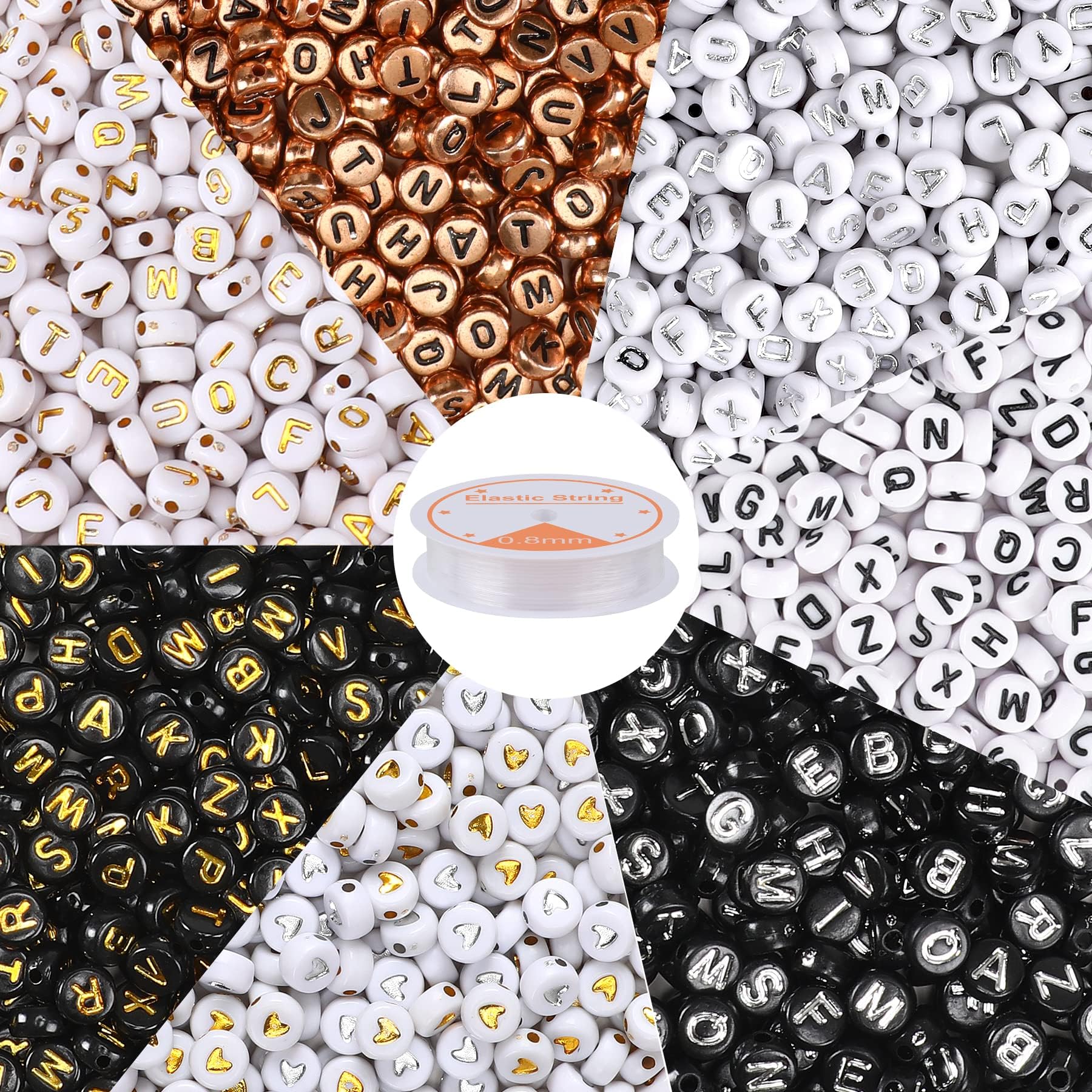 1900Pcs 7 Colors Round Letter Beads 4ÃÂ7mm Acrylic Alphabet Beads with 1 Roll Elastic String for Bracelet Necklace Jewelry Making Supplies