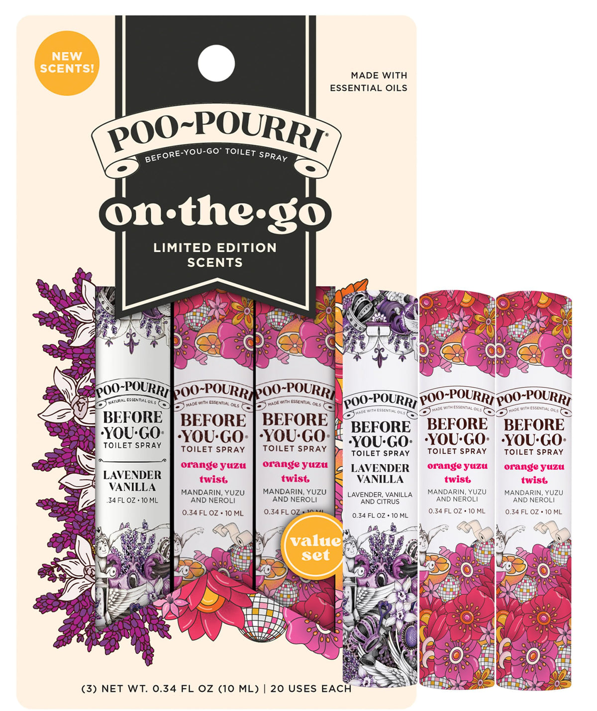 Poo-Pourri Before-You-Go Toilet Spray, Travel Essentials, .34 Fl Oz, In A Pinch Variety 3 Pack, Each Up to 20 Uses, On-The-Go Bathroom Odor Deodorizer with Essential Oils, TSA Approved Size, 2 Scents