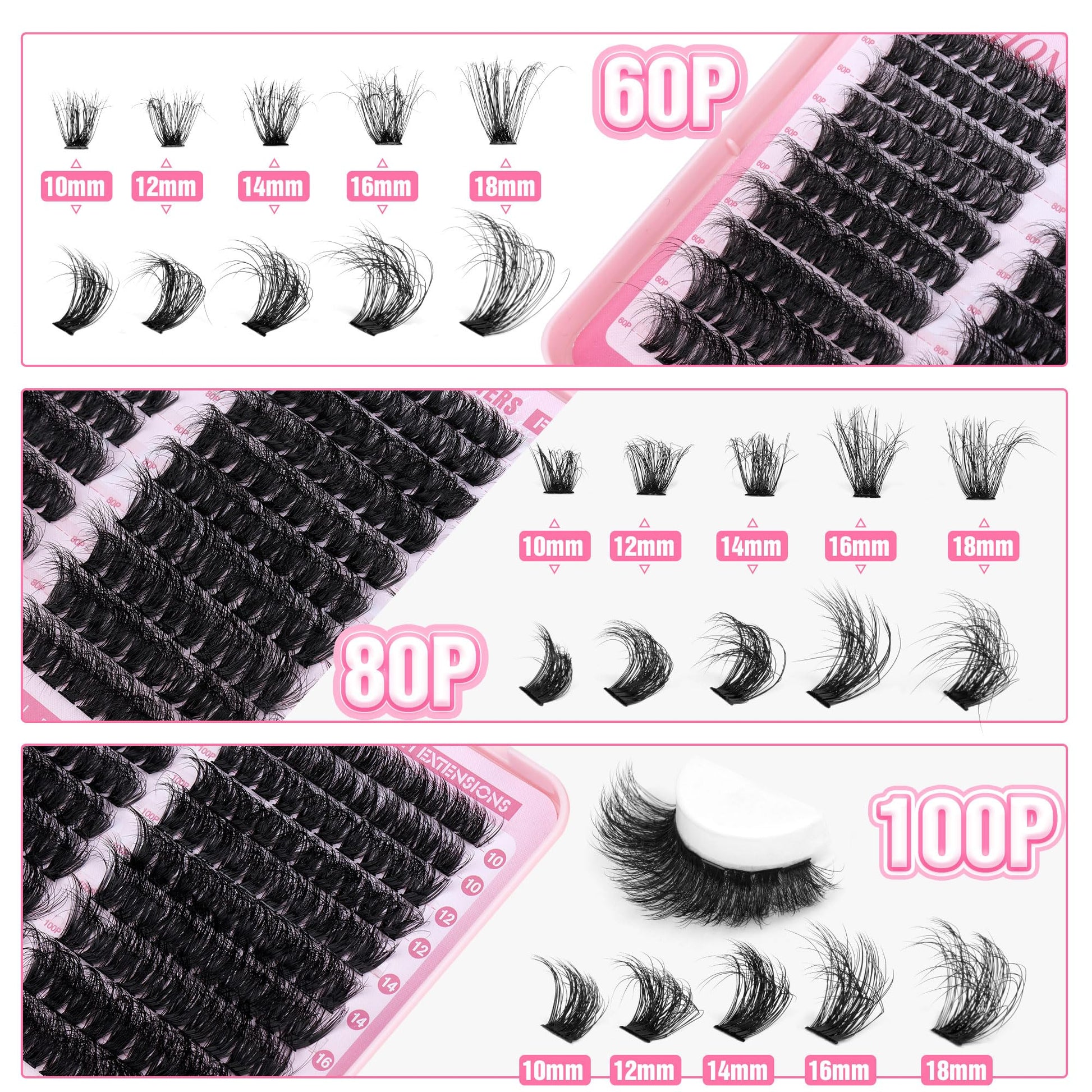 Fluffier Lash Clusters Thick Volume Lash Extension 10-18mm Cluster Eyelash Extensions DIY Individual Lashes Wispy at Home Pestañas Pelo a Pelo by ALPHONSE (60D+80D+100D, 300pcs)