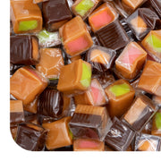 Caramel Cubes Candy Mix - 2 Pound Bulk Pack (About 150 Count) - Filled Creamy Caramels Individually Wrapped - Vanilla, Chocolate, Apple, Strawberry - Assorted Chews