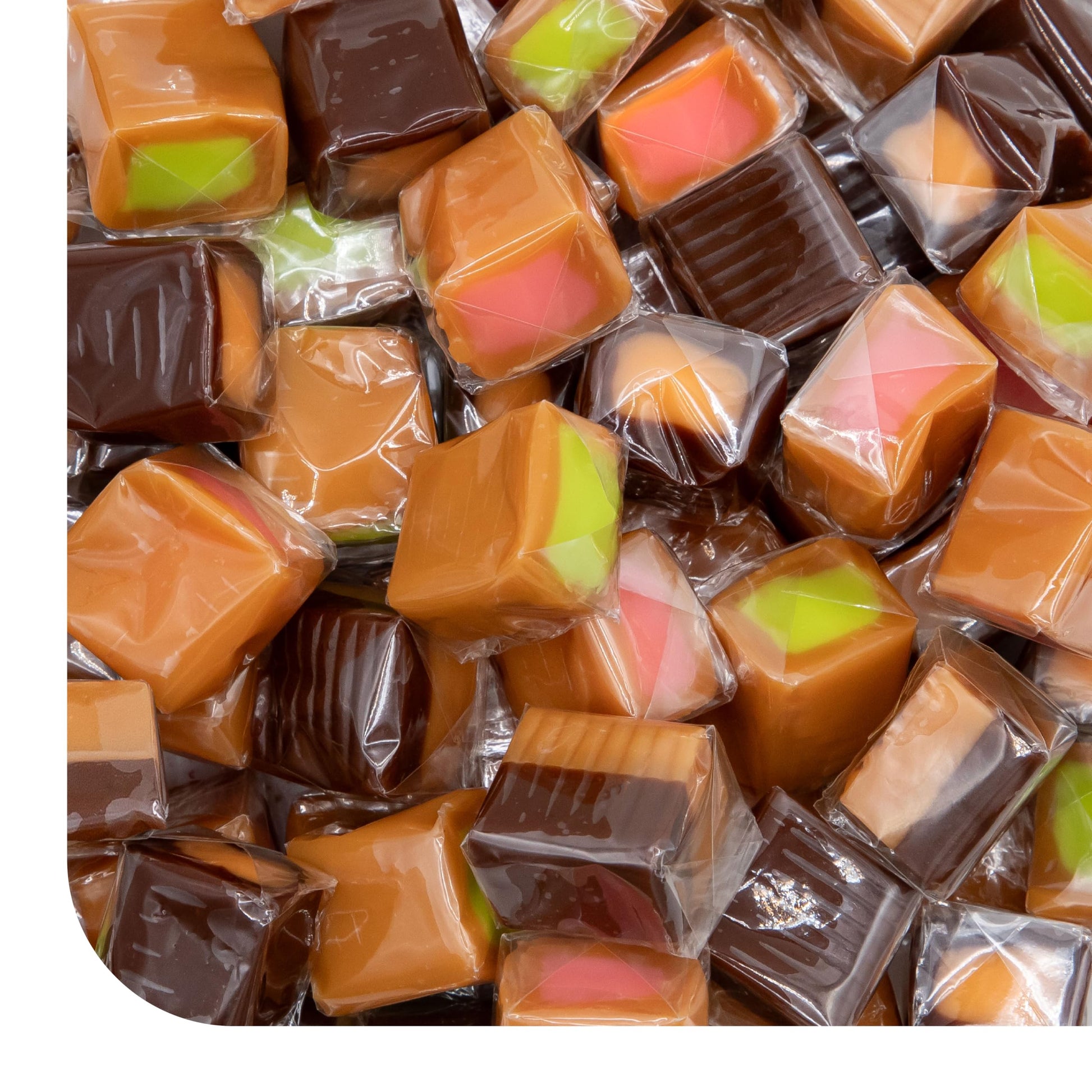 Caramel Cubes Candy Mix - 2 Pound Bulk Pack (About 150 Count) - Filled Creamy Caramels Individually Wrapped - Vanilla, Chocolate, Apple, Strawberry - Assorted Chews