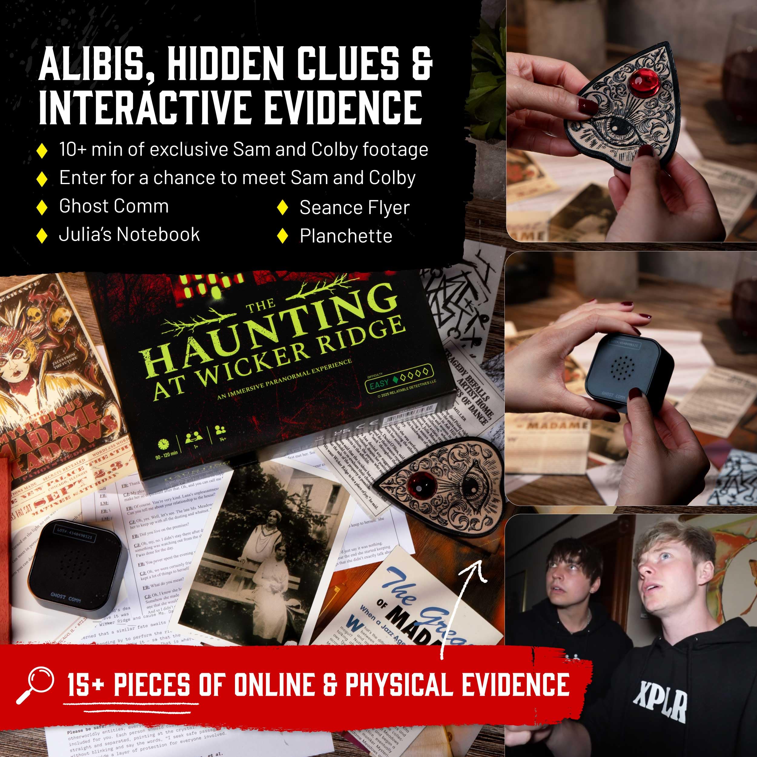 Hunt A Killer x Sam and Colby: The Haunting at Wicker Ridge – Immersive Paranormal Mystery Game, 90–120 Min Playtime, Ages 14+, Perfect for Fans of Ghost Hunting and Supernatural Thrillers