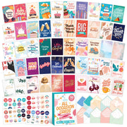 Decorably 50 Pack Gold Foiled and Glittery 5x7in All Occasion Cards Assortment Box with Envelopes & Stickers, 50 Unique Designs All Occasions Greeting Cards Assortment Box with Printed Message Inside