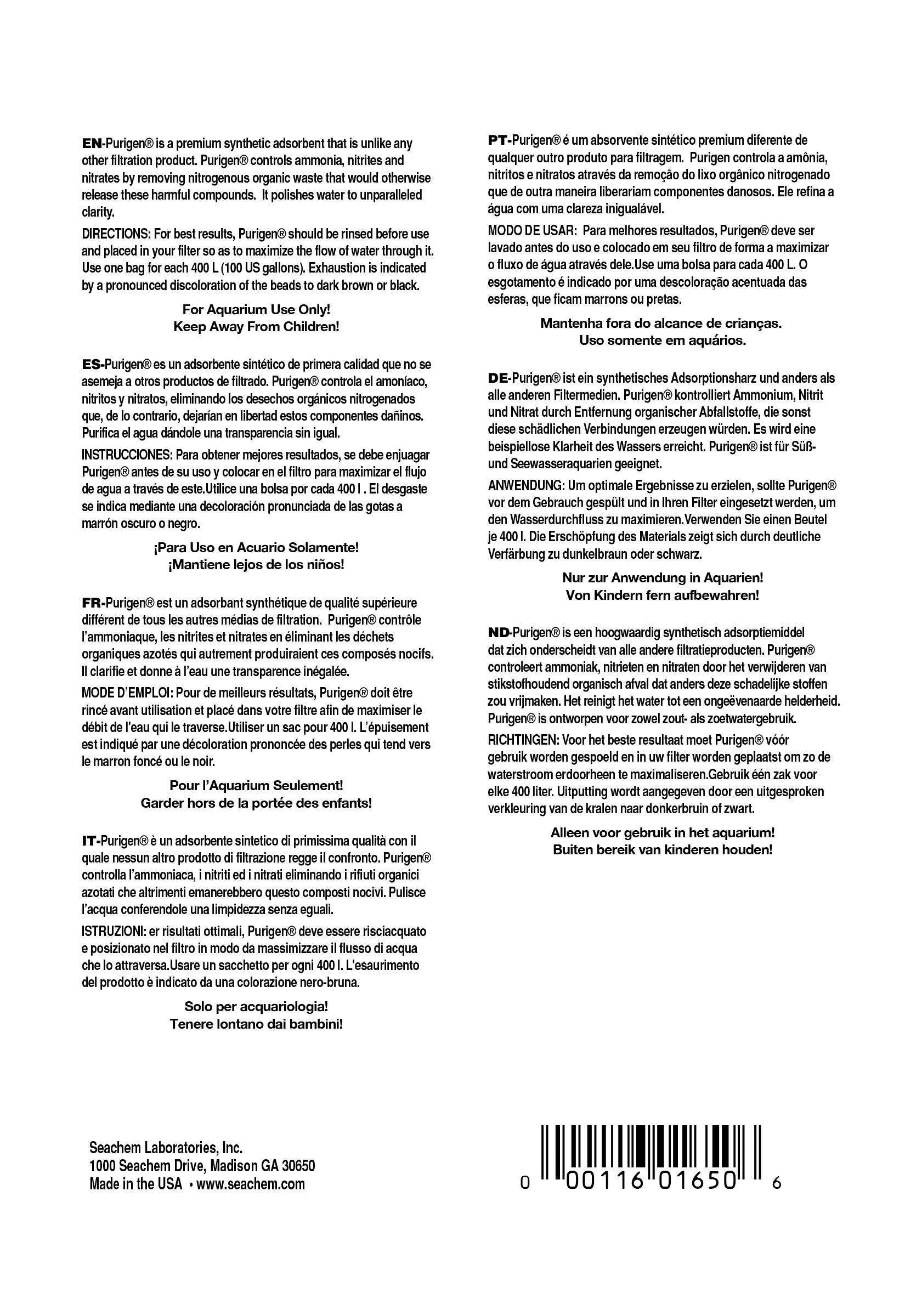 Seachem Indoor Purigen Organic Filtration Resin - Fresh and Saltwater 100 ml