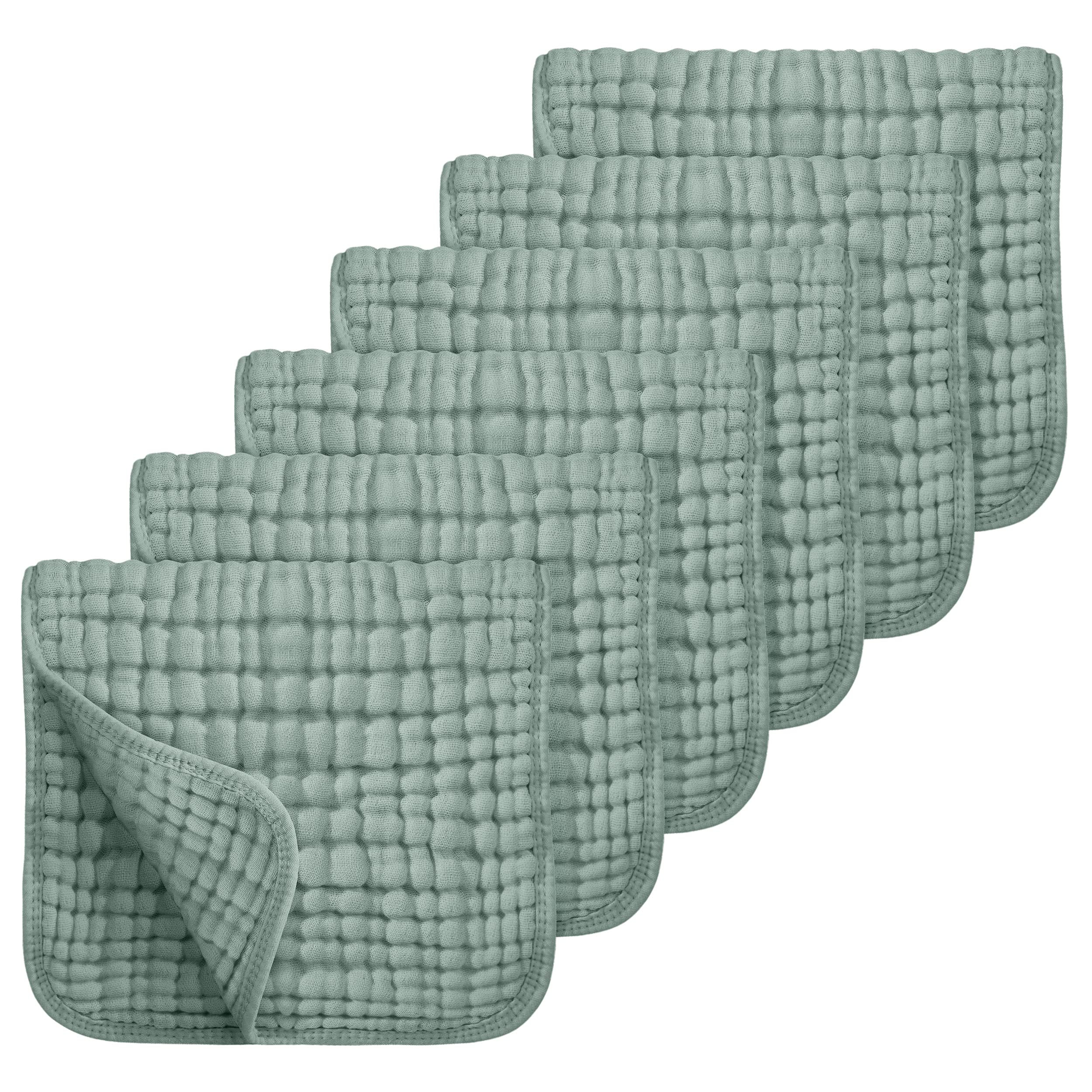 Looxii Muslin Burp Cloths 6 Pack - 20" x 10" - Ultra Soft & Absorbent, 6-Layer 100% Cotton for Spit Up & Drool- Gentle Baby Burping Cloth, Newborn Boys Girls Essentials, Dark Green