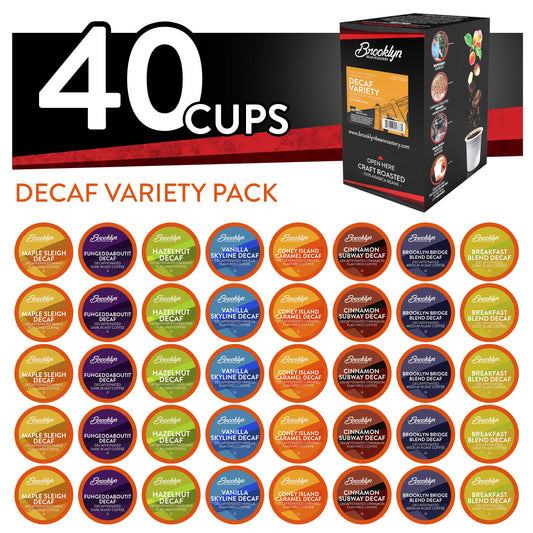 Brooklyn Beans Coffee Pods, Assorted Decaf Variety Pack - Compatible with Keurig K Cup Brewers Including 2.0 Coffee Makers, 40 Count, Perfect for Decaf Coffee Lovers