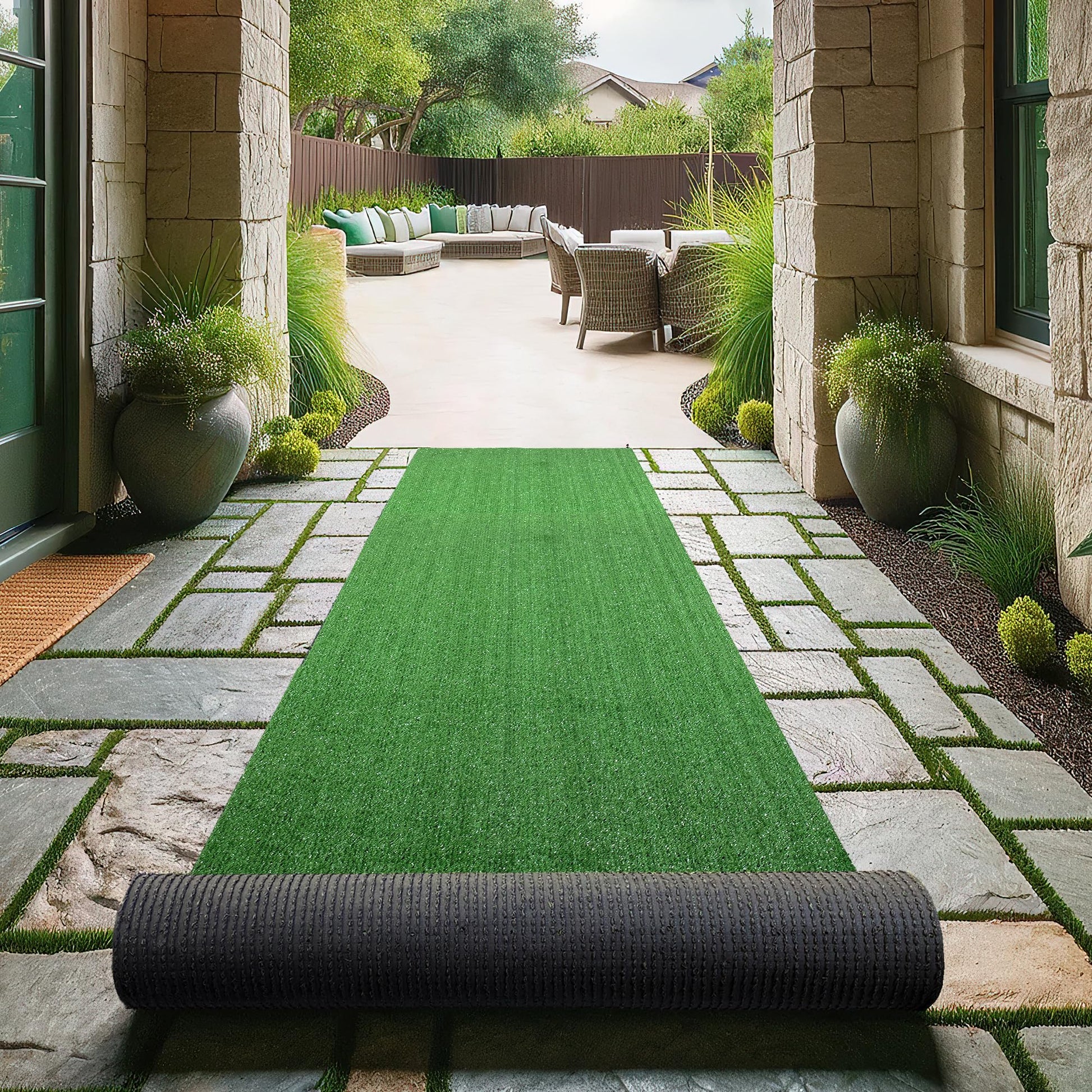 Ottomanson Artificial Grass Outdoor Runner Rug 2'7" x 10' – Waterproof Astro Turf with Drainage Holes – Patio & Lawn Decoration, Easy-Clean Dog Grass Mat