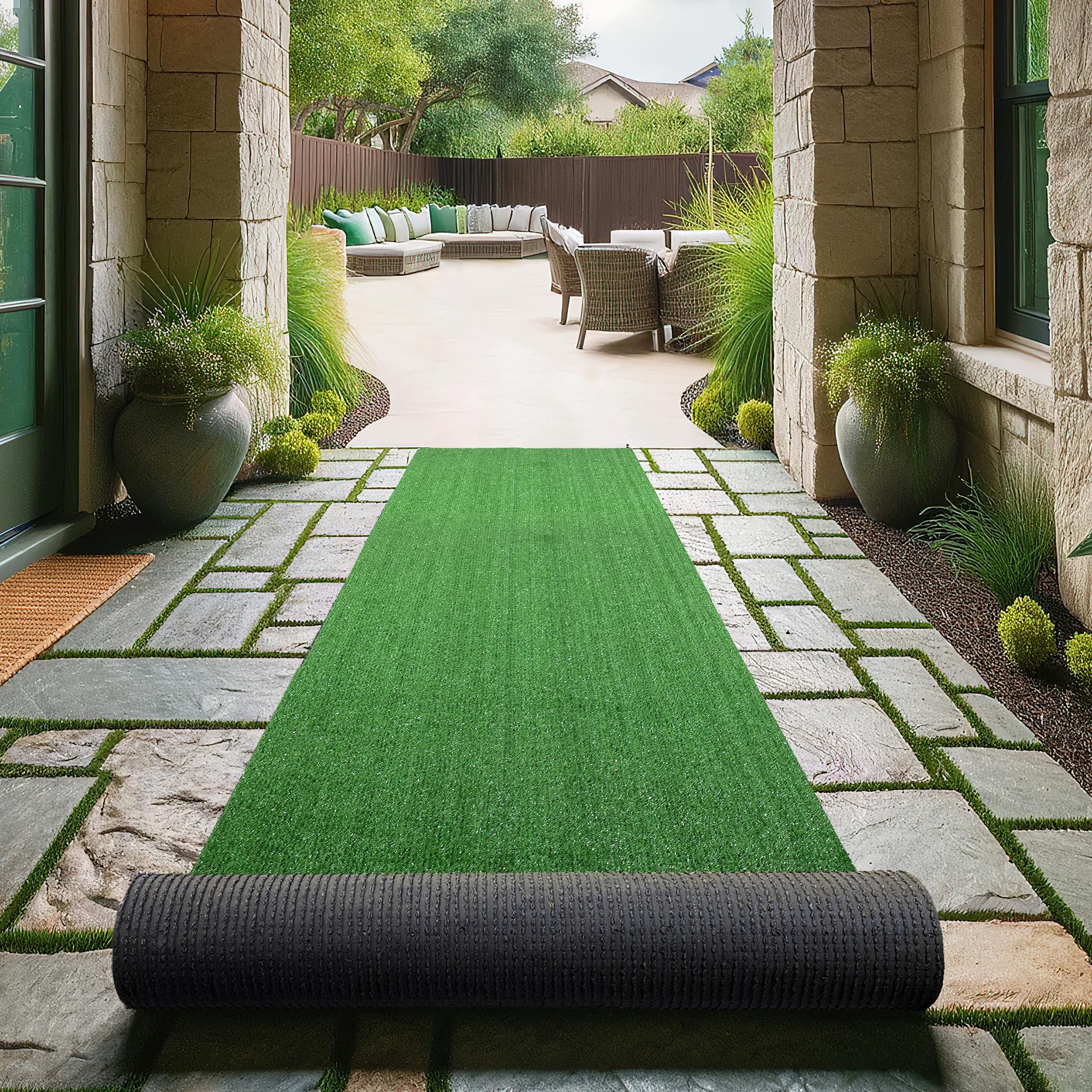 Ottomanson Artificial Grass Outdoor Runner Rug 2'7" x 10' – Waterproof Astro Turf with Drainage Holes – Patio & Lawn Decoration, Easy-Clean Dog Grass Mat