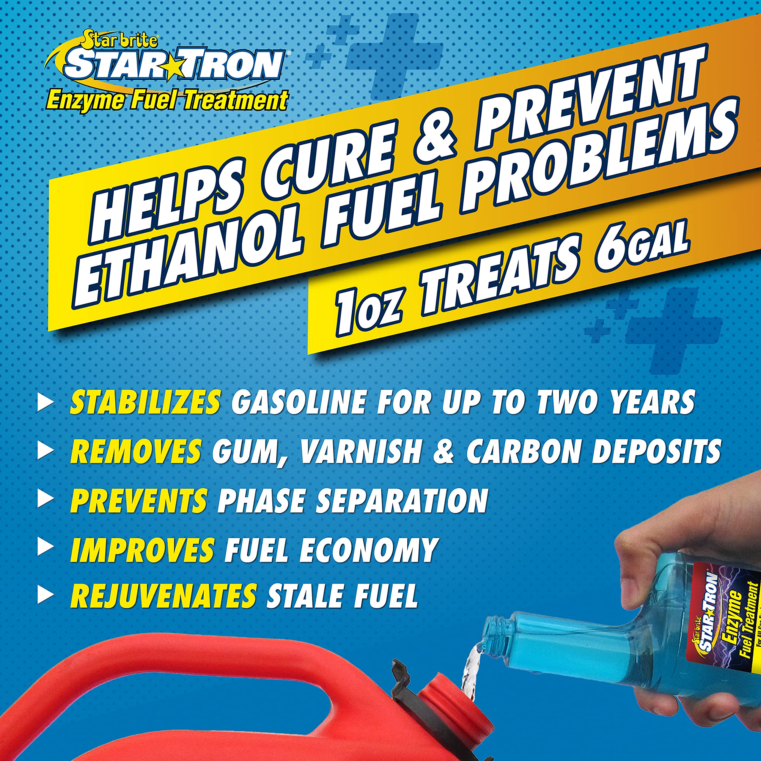 Star Tron Enzyme Fuel Treatment, Small Engine Formula, 16 Fl Oz â€“ Treats up to 96 Gals â€“ Gas Additive Rejuvenates & Stabilizes Old Gasoline, Cures & Prevents Ethanol Problems, Improves MPG & More