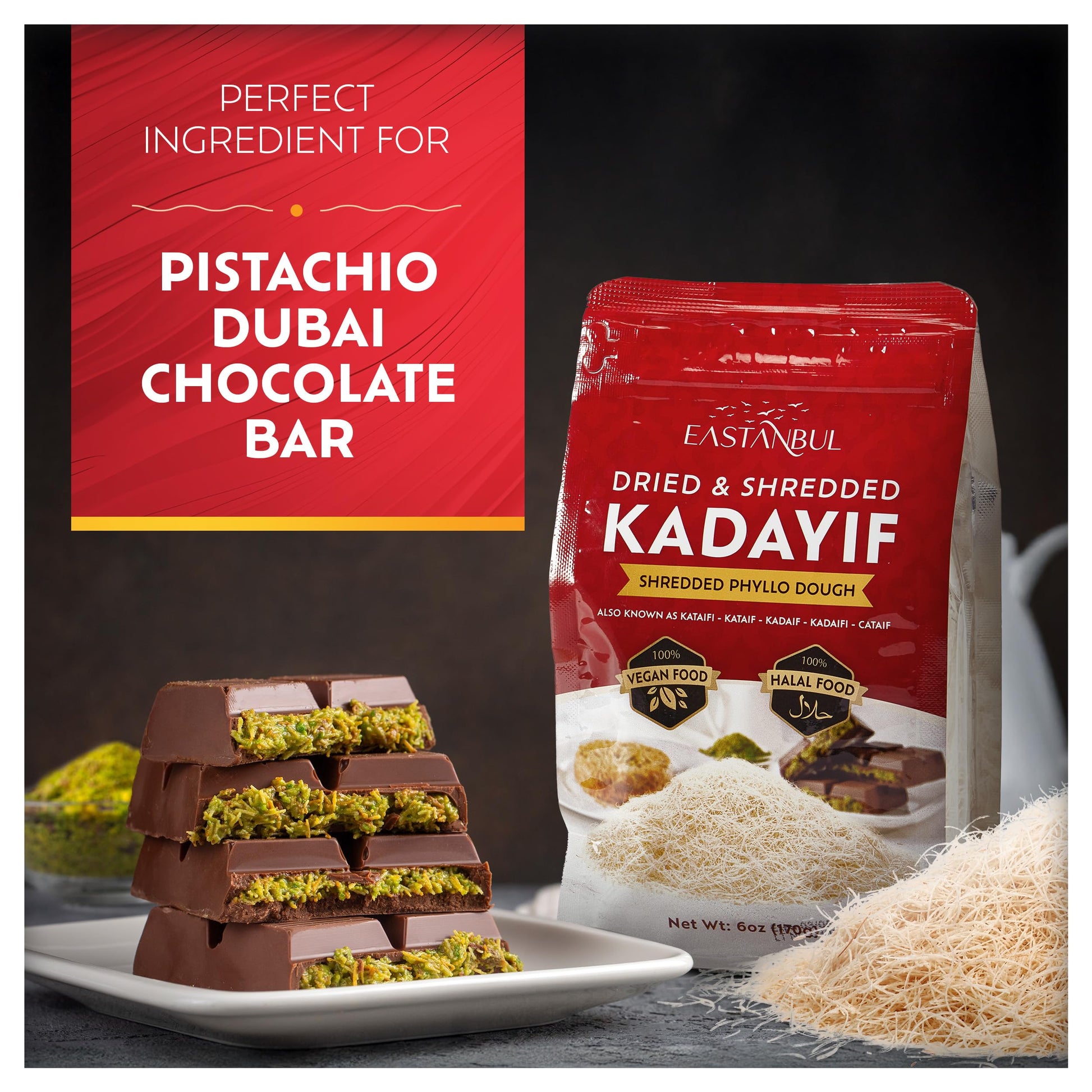 Eastanbul Dried & Chopped Kataifi Shredded Fillo Dough, Kurutulmus Kadayif Pastry Dough, Ingredient for The Viral Dubai Pistachio Chocolate Bar, Shredded Phyllo, Kunafa, Knafeh, Katifi, 170g (6oz)