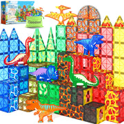 102PCS Dinosaur Toys Magnetic Tiles with 8 Dinosaurs - Jurassic Scenes Dinosaur World Adventure Set, Magnetic Blocks Kids Toys for Boys & Girls Ages 3+, Sensory Toddler Toys Creative Kids Games Gifts