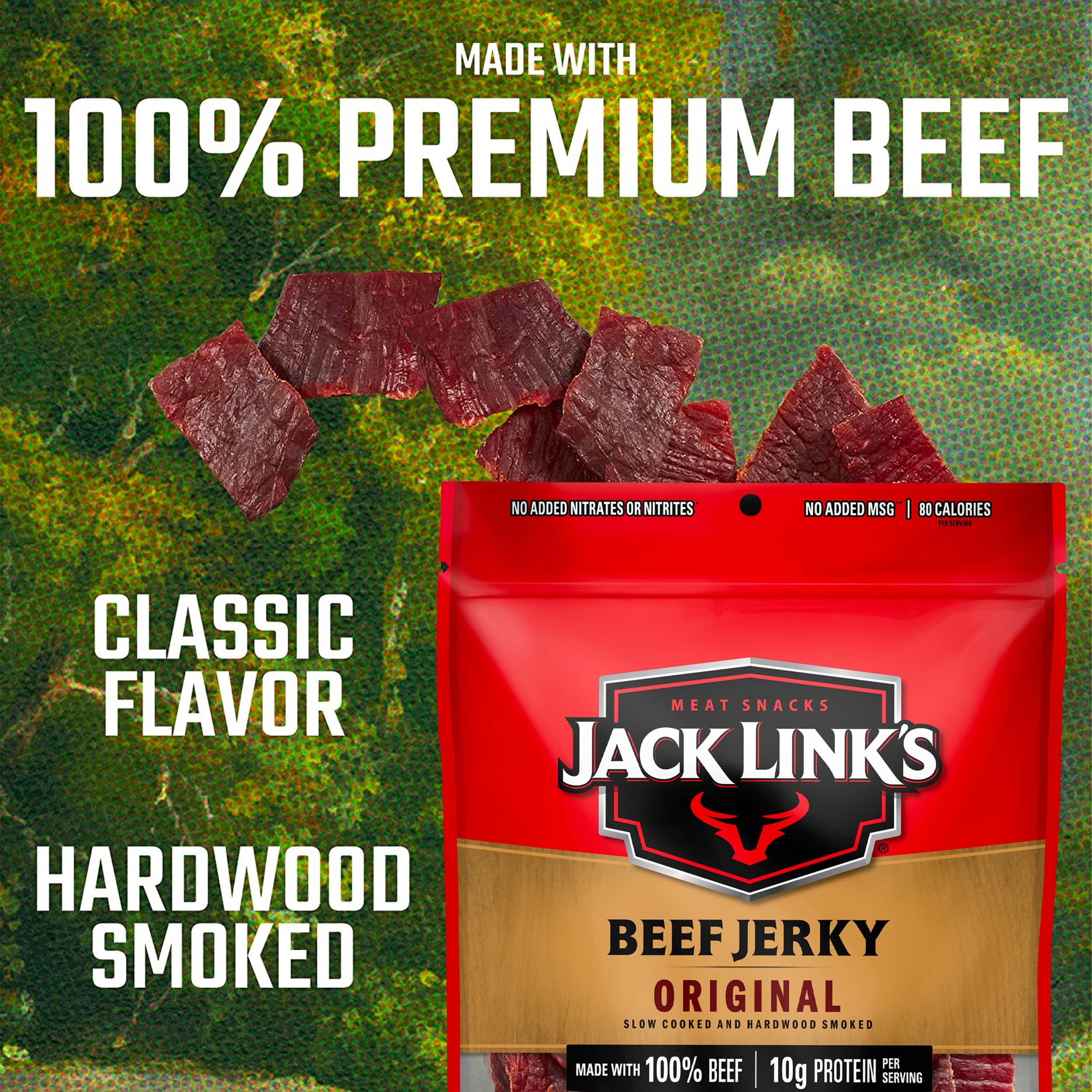 Jack Link's Beef Jerky, Original – Great Everyday Snack, 10g of Protein and 80 Calories, Made with 100% Beef – 96% Fat Free, No Added MSG** – 9 Oz. (Pack of 2)