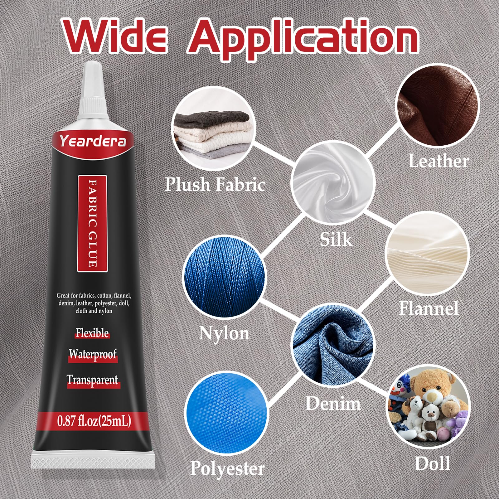Yeardera Fabric Glue, Permanent, Clear, Washable Adhesive for Clothing, Patches, Leather, Cotton, Denim, Polyester, Flannel, and All Fabrics (Fabric Glue 25ml)