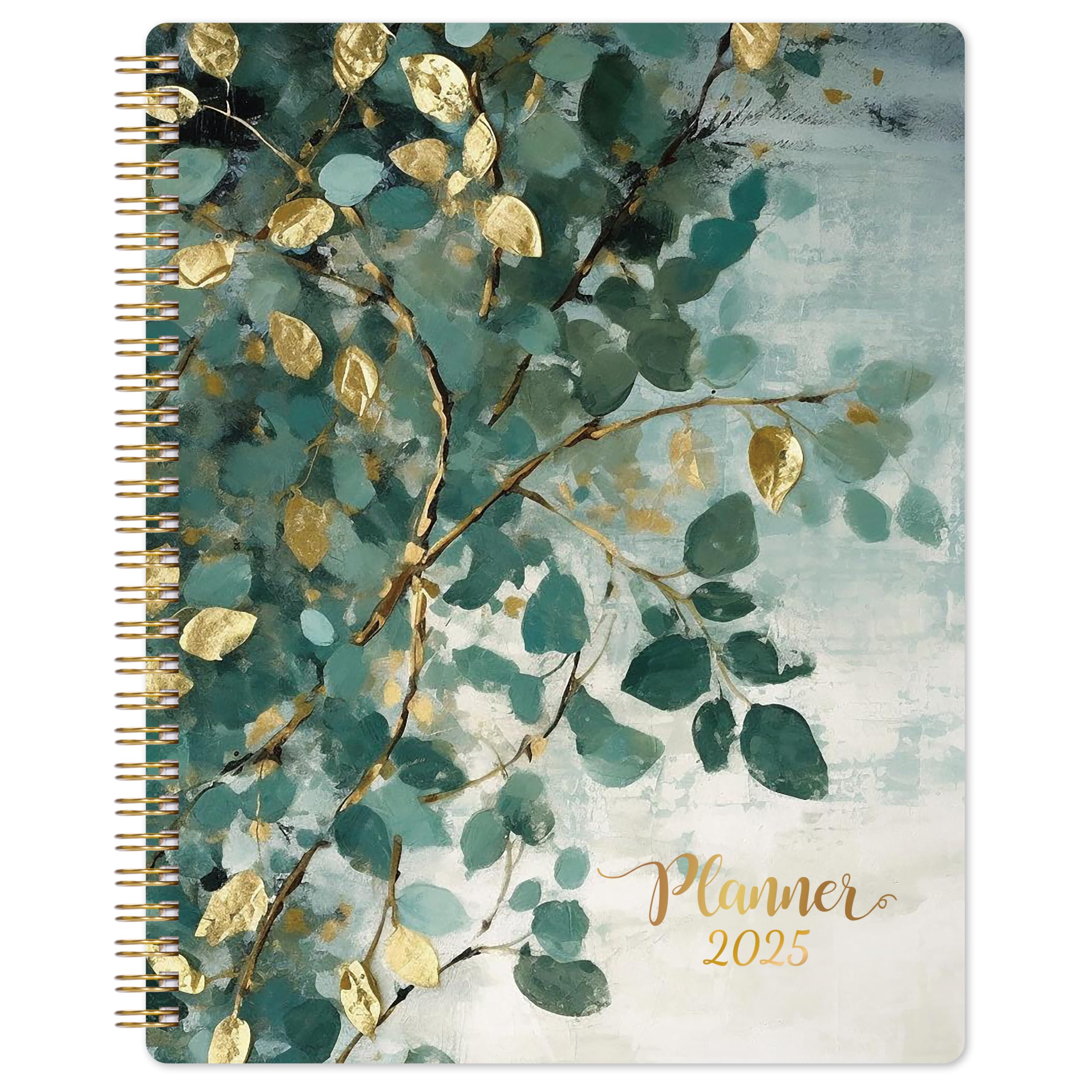 2025 Planner - Planner 2025, 8'' x 10'', Jan. 2025 - Dec. 2025, 2025 Planner Weekly and Monthly with Tabs, Pocket, Twin-wire Binding - Art Leaves