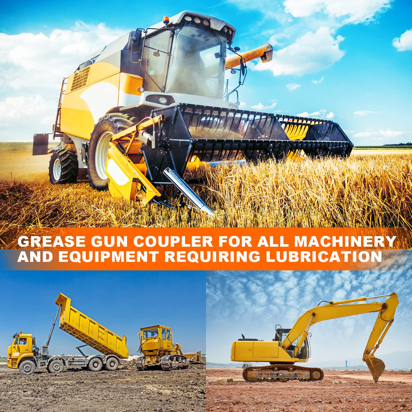 AKEOIL Grease Gun Coupler, Grease Joint Fittings, 12000PSI High Pressure Grease Nozzle Fittings, Compatible With All 1/8" NPT Grease Guns, For greasing all machinery and equipment filling