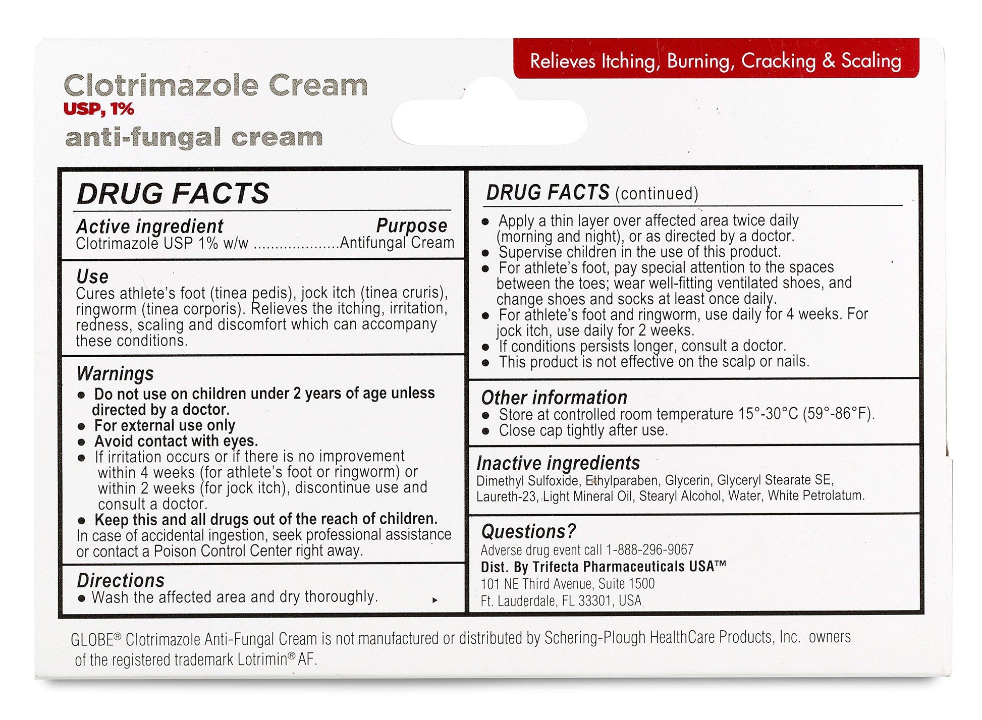 (5 pack) Globe Clotrimazole Antifungal Cream 1% (1 oz) Relieves the itching, burning, cracking and scaling associated with fungal infections | Compare to the Name Brand Active Ingredient