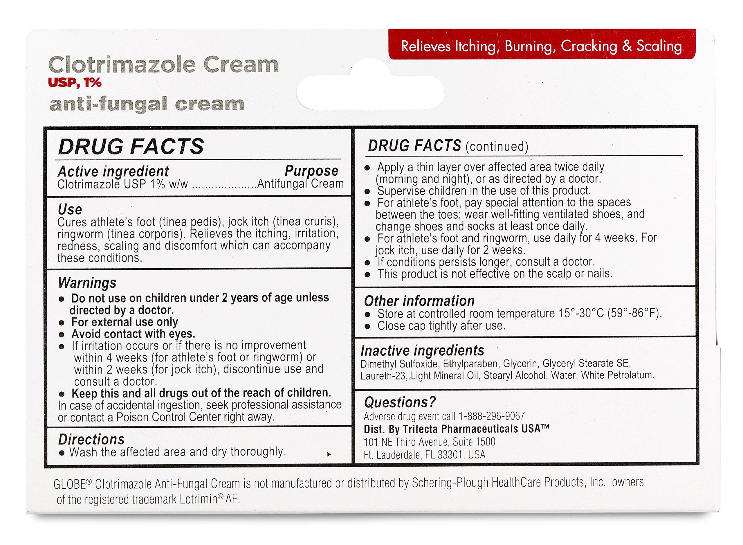 (5 pack) Globe Clotrimazole Antifungal Cream 1% (1 oz) Relieves the itching, burning, cracking and scaling associated with fungal infections | Compare to the Name Brand Active Ingredient