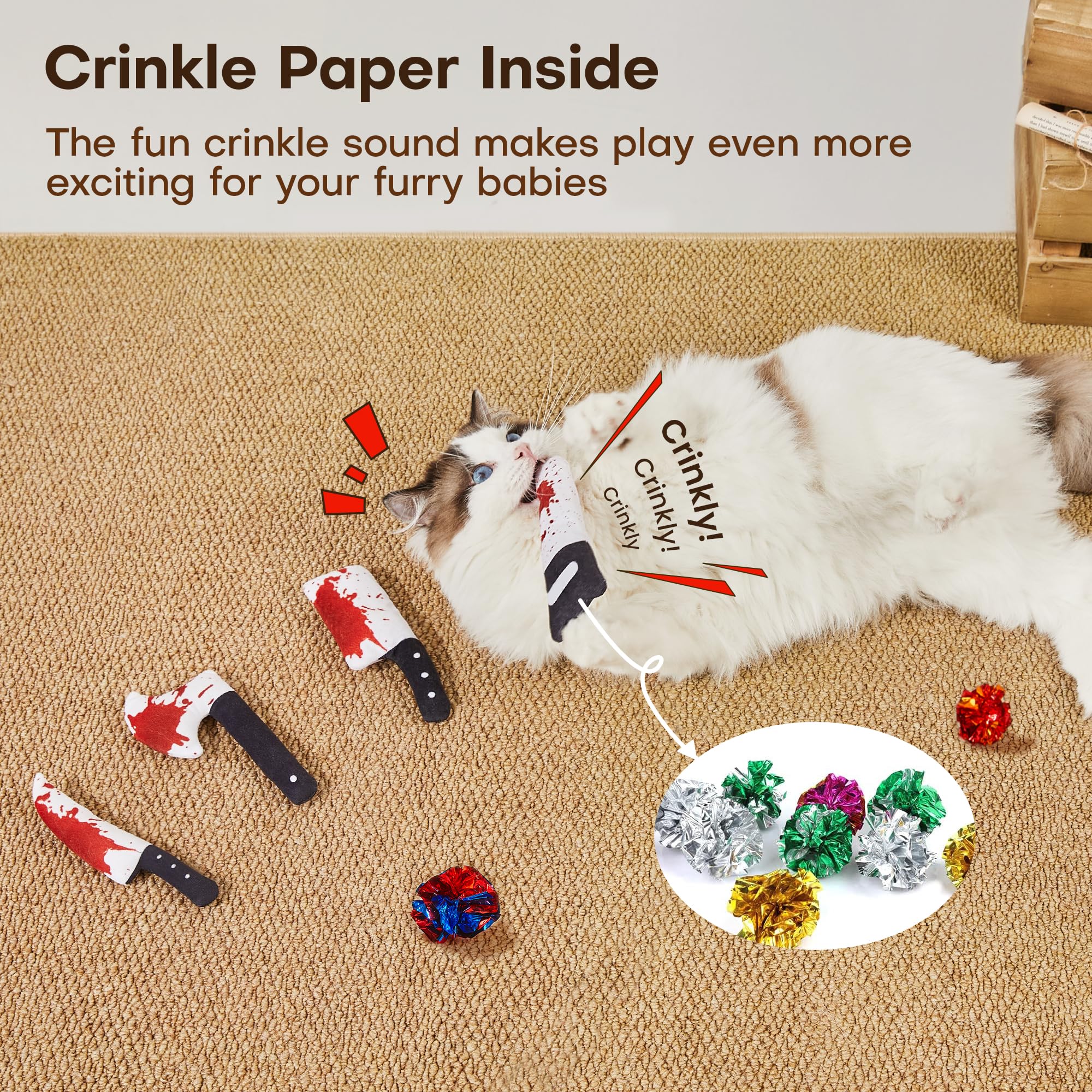 Potaroma 4Pcs Cat Toys, Horror Knife-Shaped Kitten Catnip Crinkly Sound Toys, Indoor Exercise for All Cat Breeds 6.5 Inches