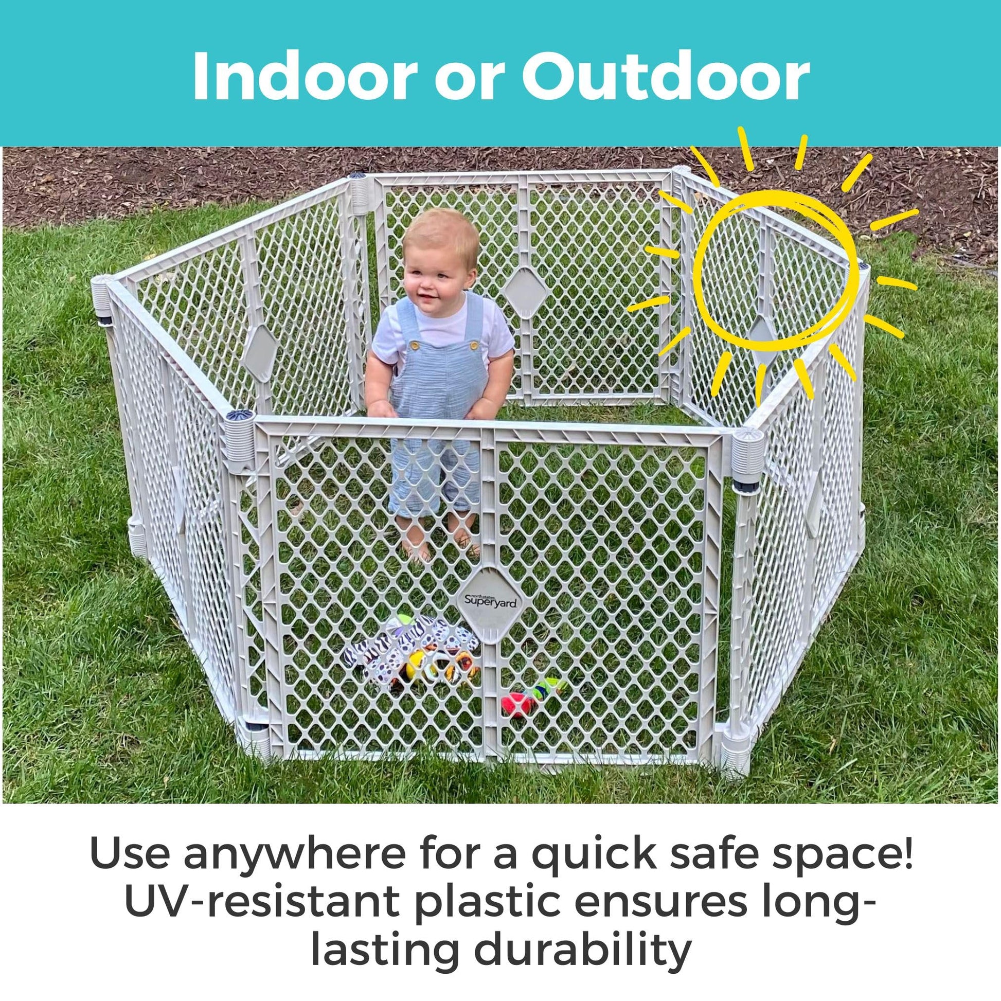 Toddleroo by North States - Superyard Duo Extra Wide Baby Gate & Play Yard: 6 Panel Baby Playpen - Included Wall Mount Kit - Made in USA - 38.5 to 201 Inches Wide - 26 Inches Tall - Light Gray