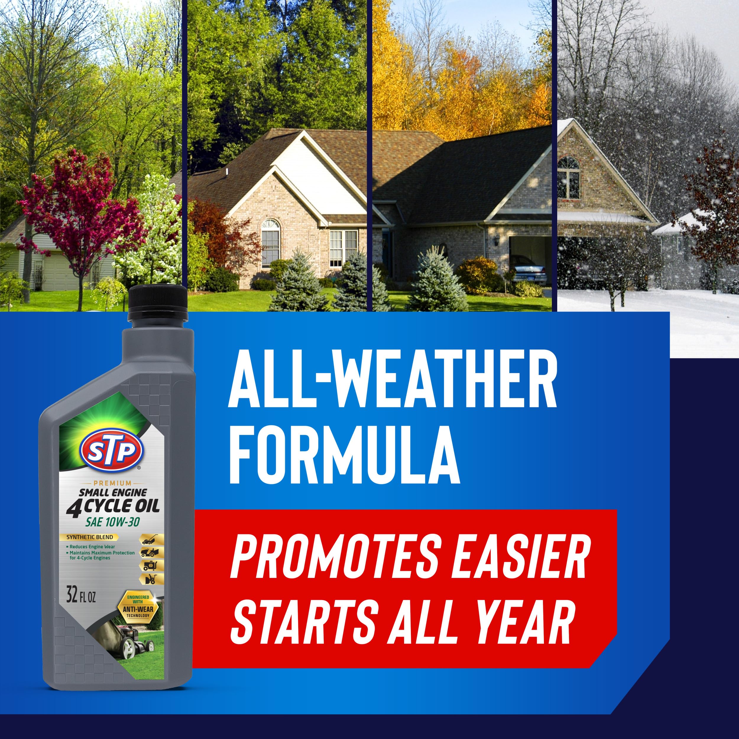 STP Premium Small Engine 4 Cycle Oil Formula, SAE10W-30 Small Engine Oil Engine Care Formula Reduces Wear for Lawnmower, Push Mower, Tractor, 32 Oz, STP