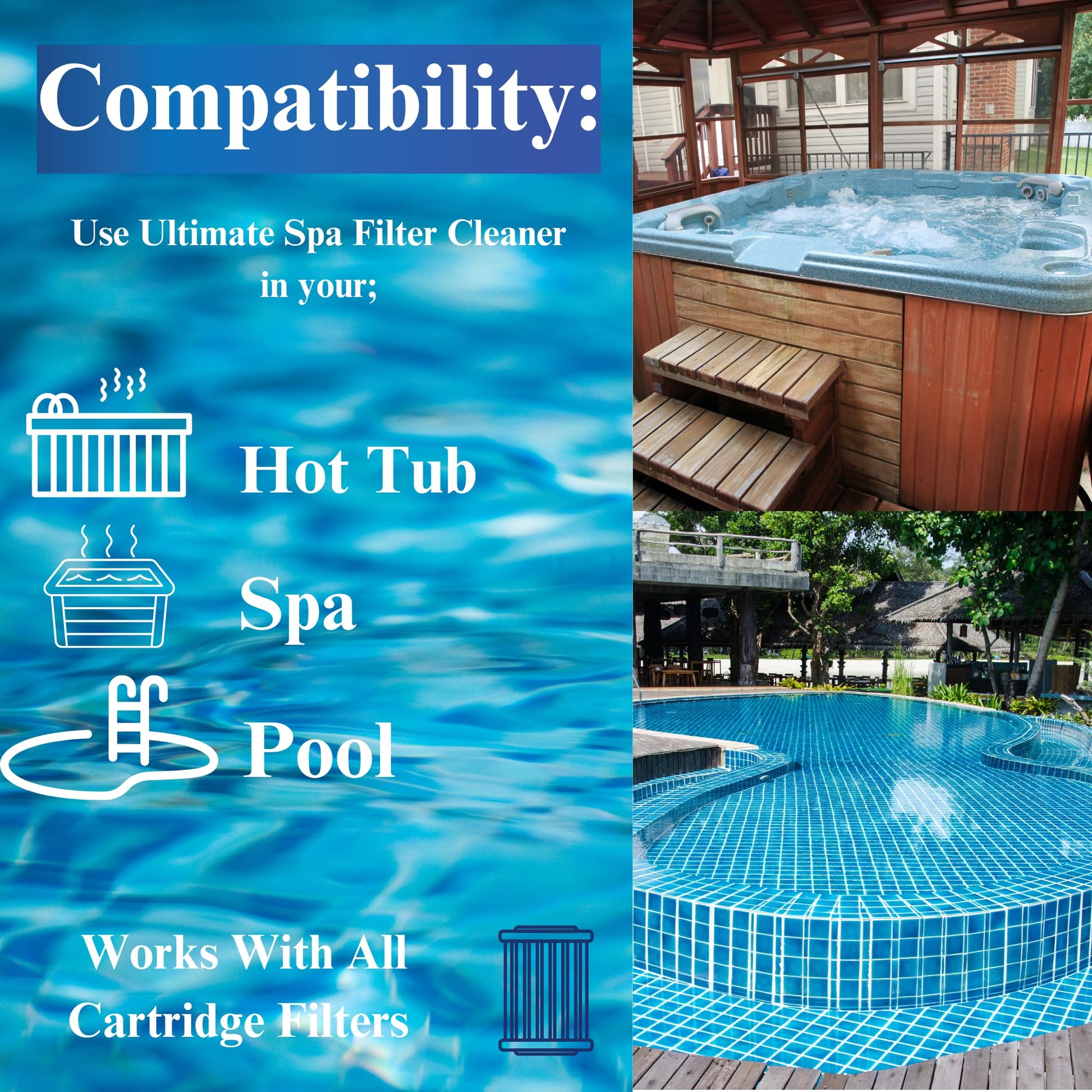 Ultimate Spa Filter Cleaner Fast-Acting Spray. Instant clean for Hot Tub & Pool Filters leaving behind no sticky residue. Prolongs filter life and pool equipment. No soaking. (1-Gallon)