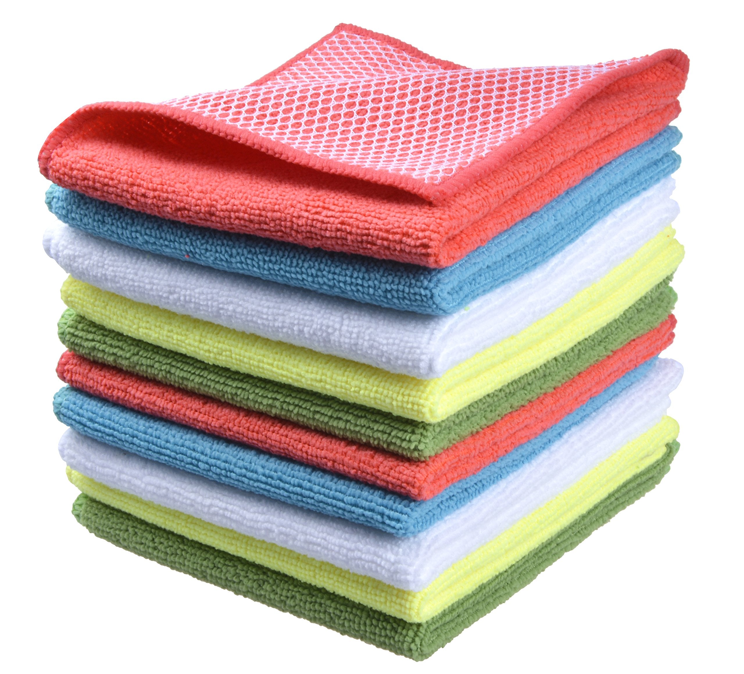 SINLAND Microfiber Dish Cloth for Washing Dishes Dish Rags Best Kitchen Washcloth Cleaning Cloths with Poly Scour Side 5 Color Assorted 12inchx12inch 10pack