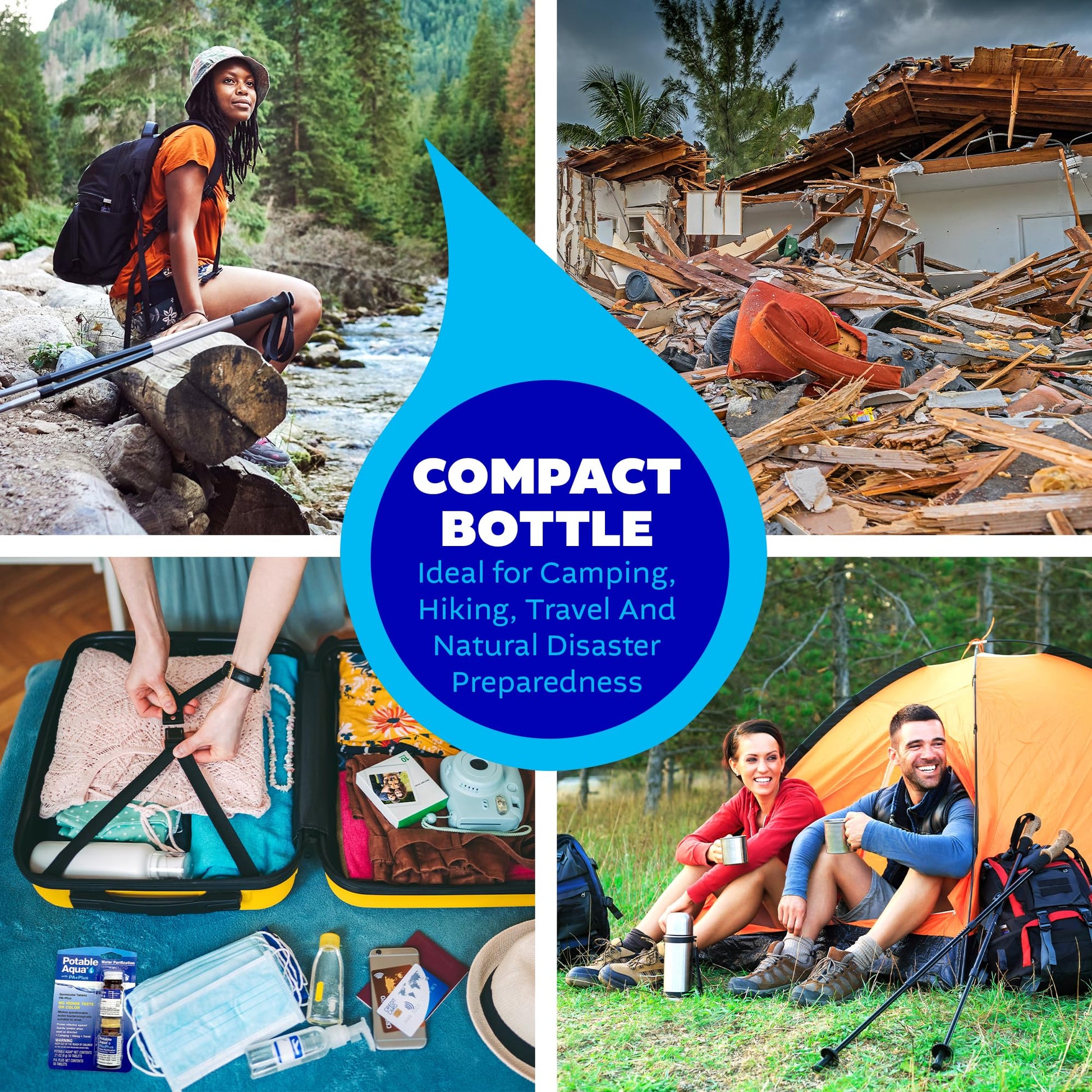 Potable Aqua Water Purification Tablets with PA Plus, Portable and Effective Solution for Camping, Hiking, Emergencies, Natural Disasters and International Travel, Two 50ct Bottles