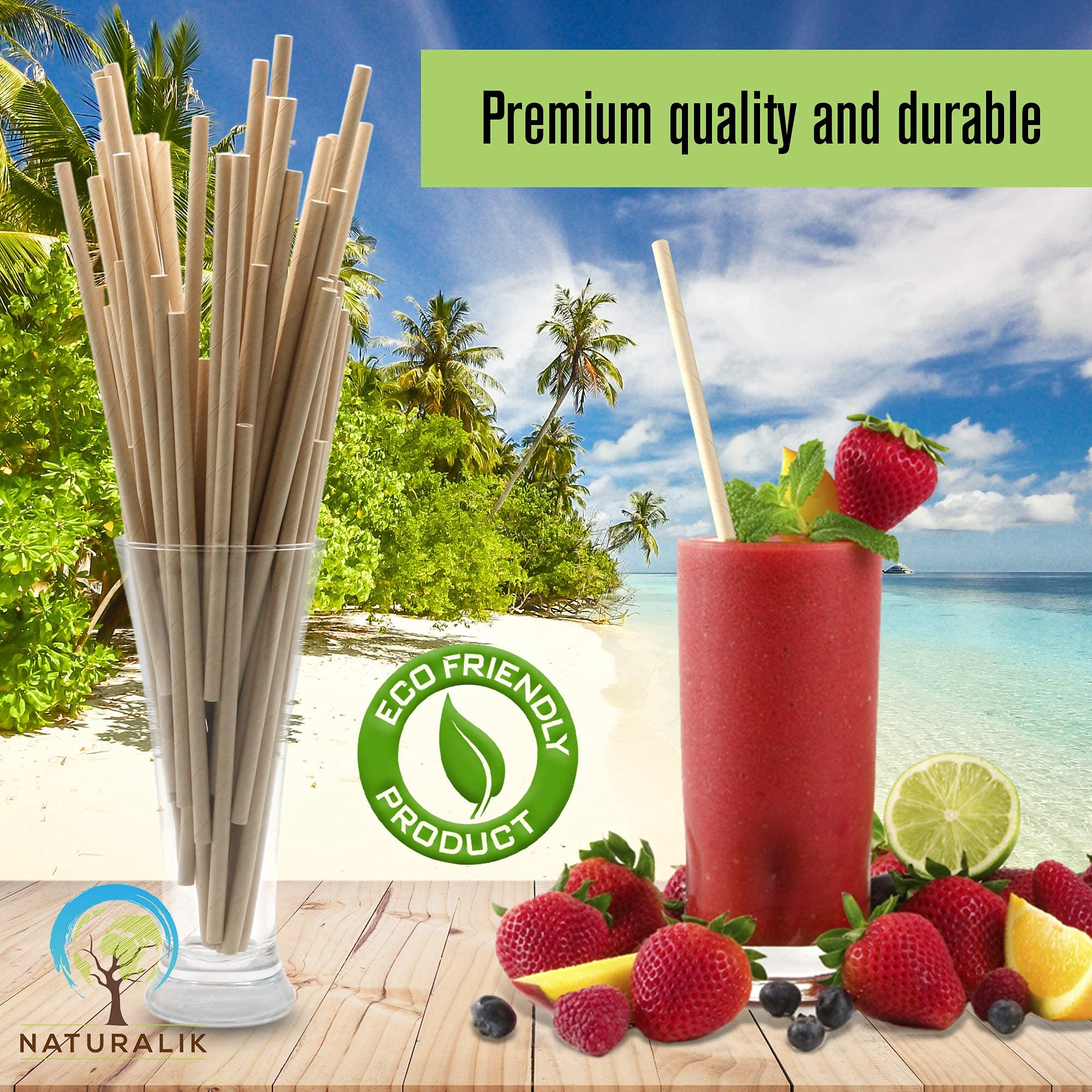Naturalik 300/1000-Pack Extra Durable Brown Paper Straws Biodegradable- Premium Toxin Free Paper Straws Bulk- Drinking Straws for Juices, Restaurants and Party supplies, 7.7" (Brown, 300ct)