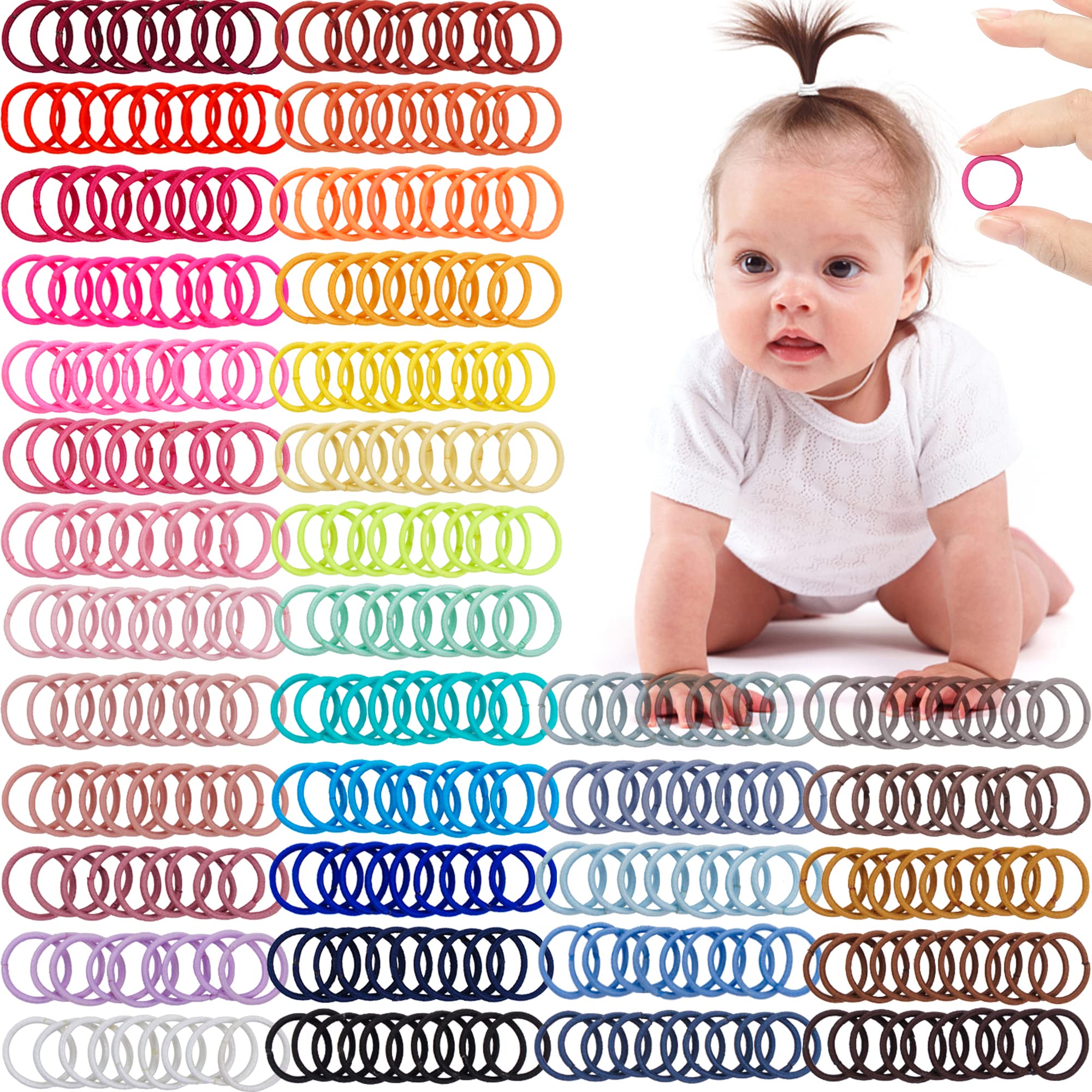 CÉLLOT 360PCS Baby Hair Ties, 36 Multicolors Elastic Hair Ties,2cm in Diameter No Crease Finger Rubber Hair Elastics,Small Thin Hair Ponytail Holders Hair Accessories for Baby Girls Toddlers Kids