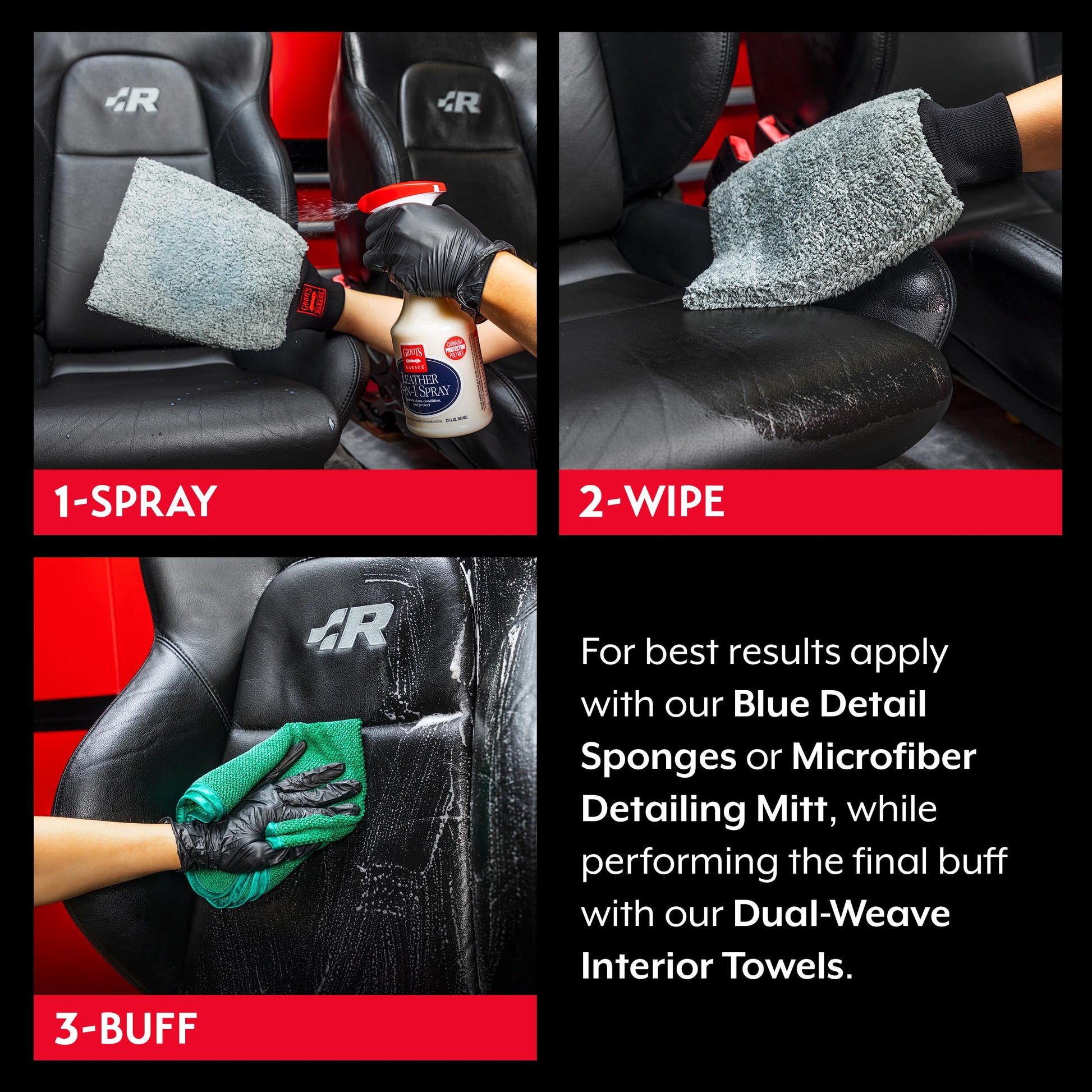 Griot's Garage Leather 3-in-1 Spray, Cleaner and Conditioner for Leather and Vinyl, Car Seats and Vehicle Interior, Truck, RV, Boats, and Home, 10963, 22 oz