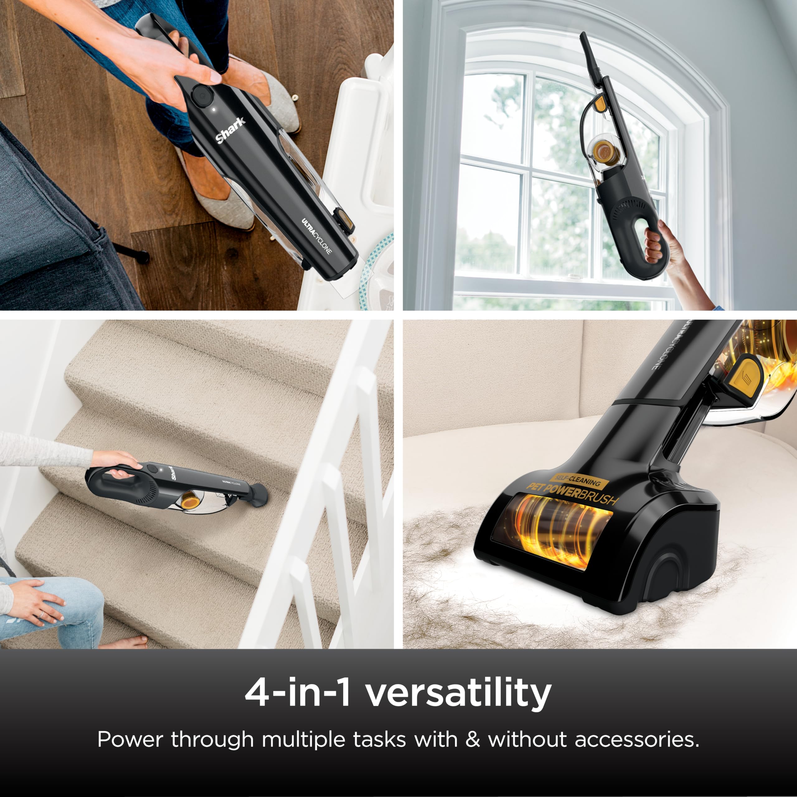 Shark UltraCyclone Pet Pro Plus Cordless Hand Vacuum, Powerful Suction, Handheld Vacuum for Car & Home, Pet Power Brush, Crevice Tool, Scrubbing Brush, XL Dust Cup, Black, CH951