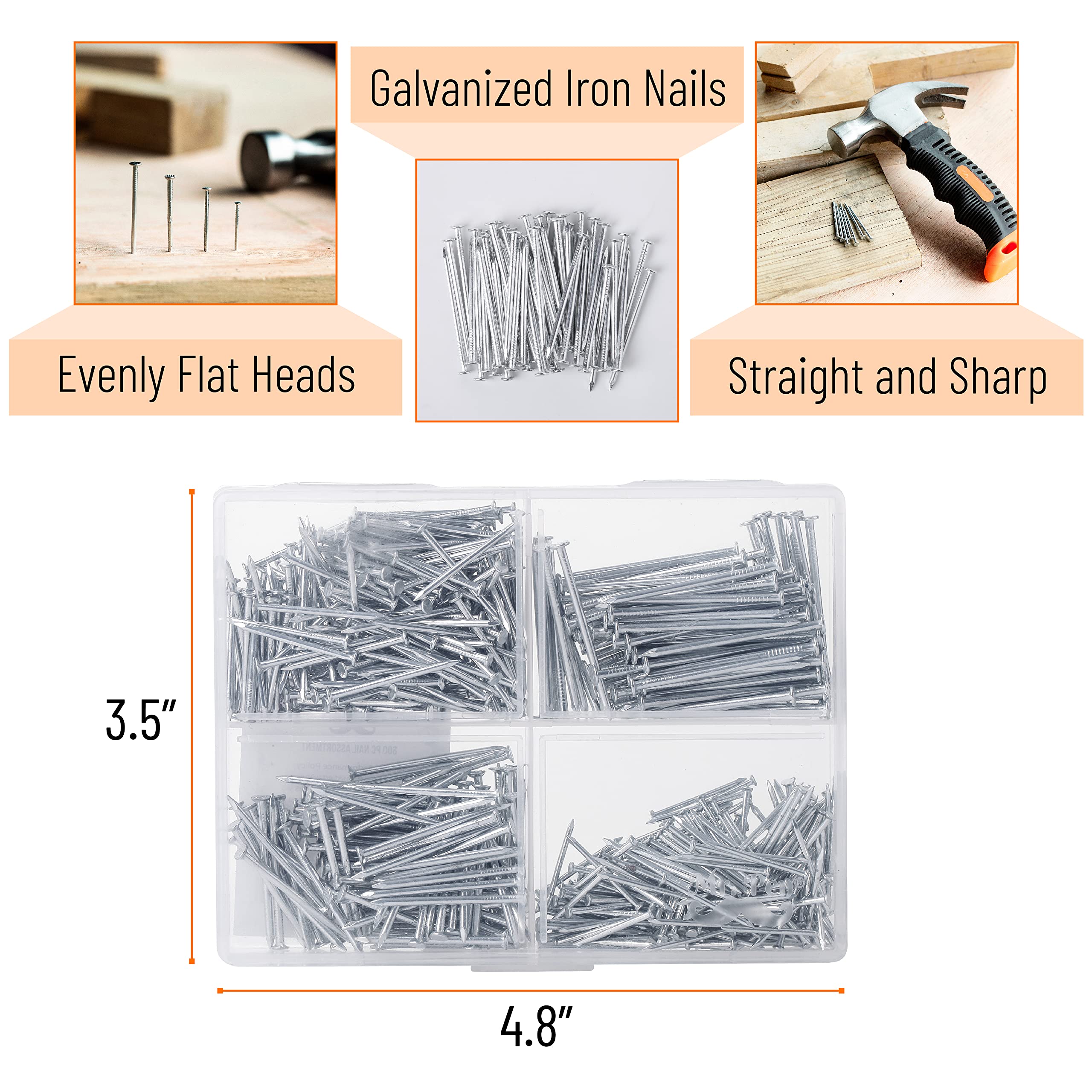 Mr. Pen- Nail Assortment Kit, 600 Pcs, 4 Sizes, Silver, Small Nails for Hanging Pictures, Finishing Nails, Gold Wall Nails for Hanging, Pin Nails, Hardware Nails, Assorted Nails, Galvanized Nails